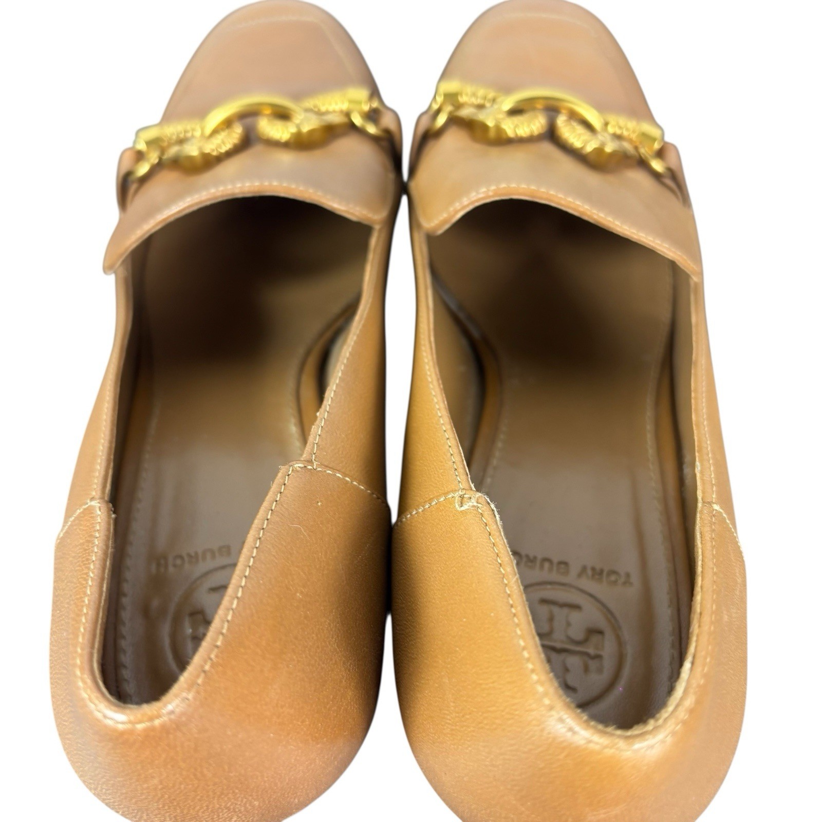 TORY BURCH Jessa Horse Hardware Bit Block Pump Loafers Women’s Size 7 Tan