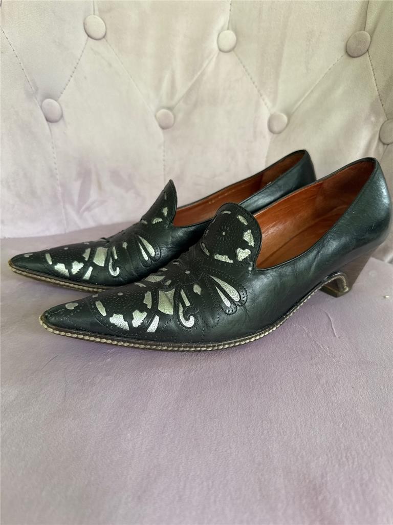 Women Dries van Noten Black-Silver Leather Shoes EU 5.5 US 5 Pre-owned