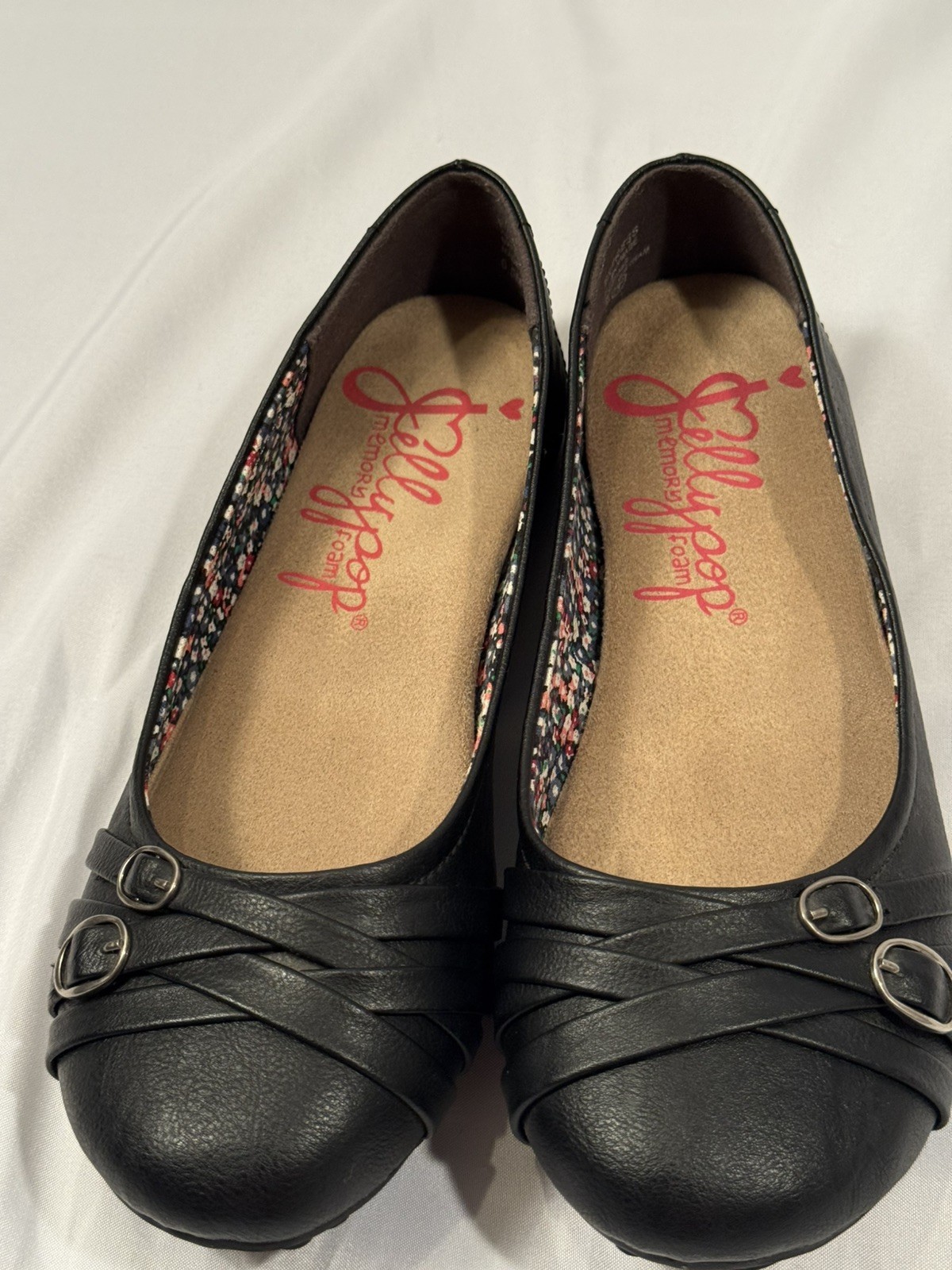 Jelly Pop BLK Memory Foam Buckle accents Shoes Ballet Flats Women’s Size 6.5
