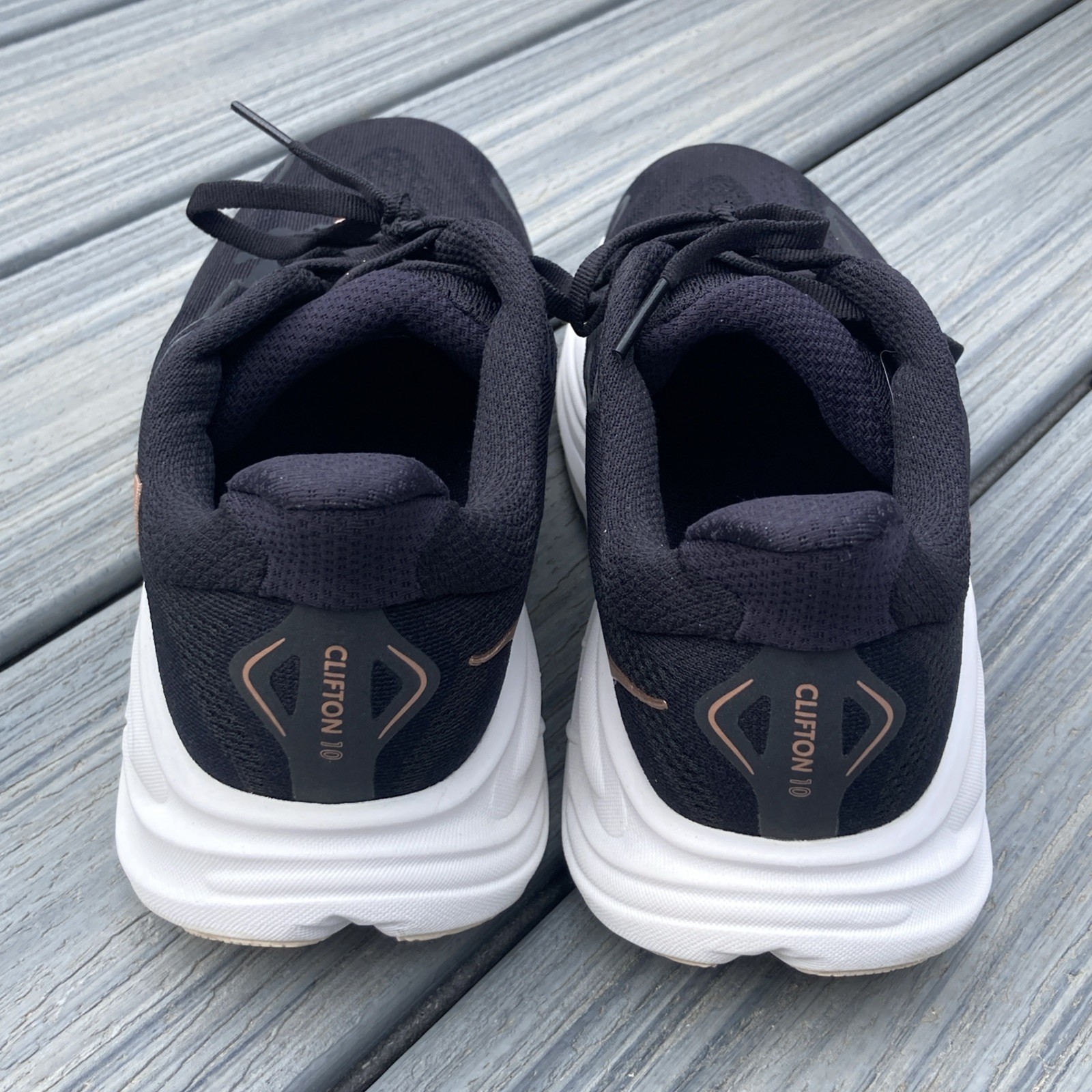 Hoka Clifton 10 Shoes Women 9.5 Black/ Rose Gold Athletic Running Sneaker