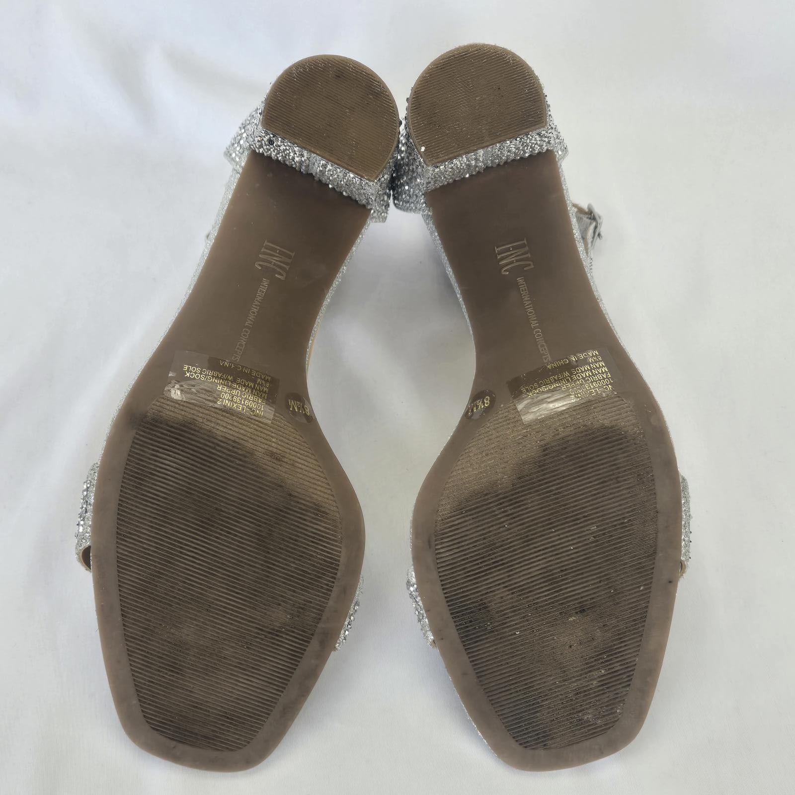 INC Glamorous Silver Glitter Block Heels 8.5