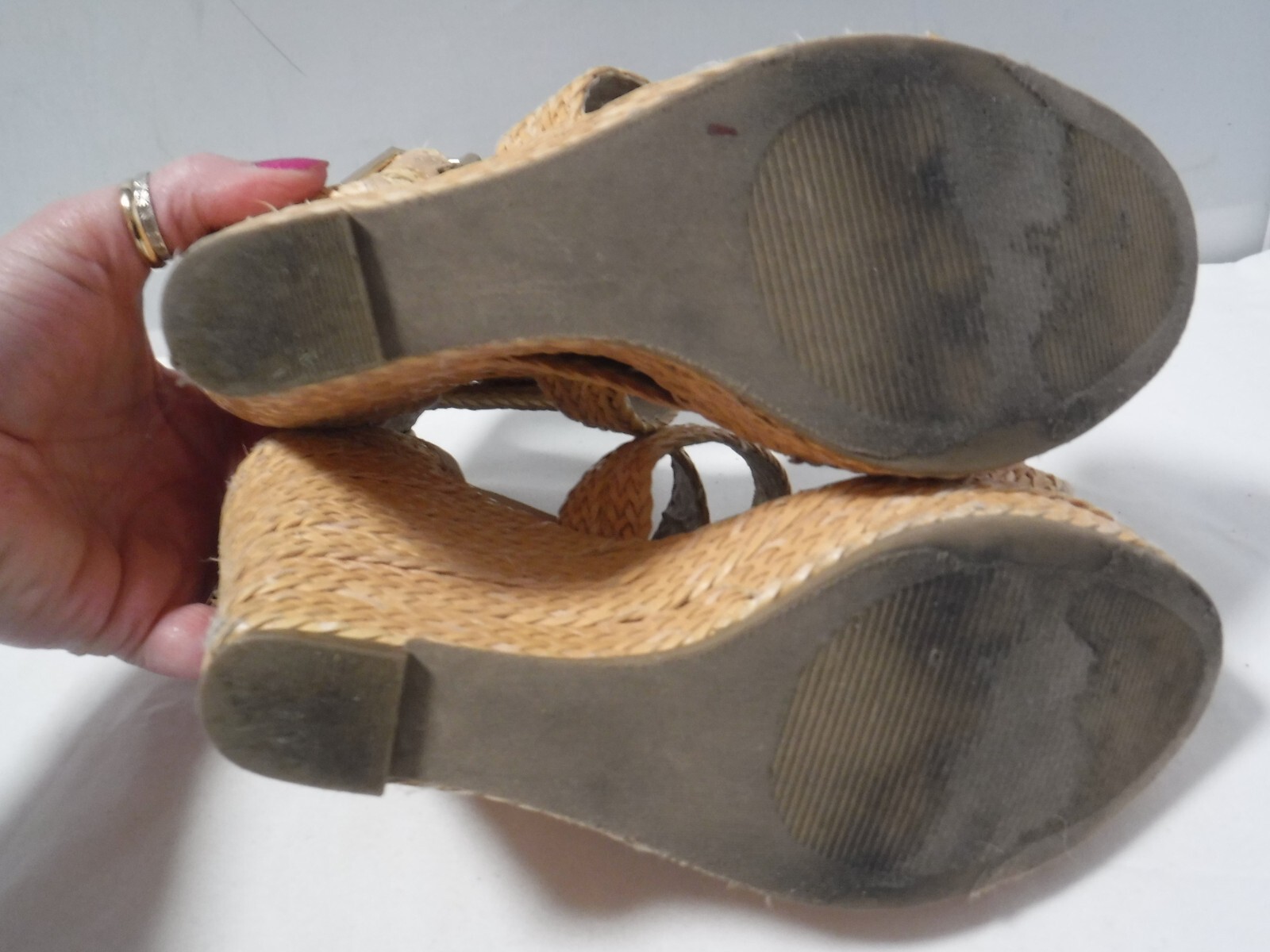 PF2 VTG Women’s STEVE MADDEN Natural Straw Chunky Platform Strappy Heel Sandals