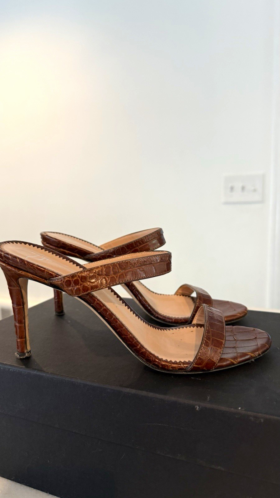 Giuseppe Zanotti Brown Croc Embossed Leather Strappy Ankle Strap Heels EU 36