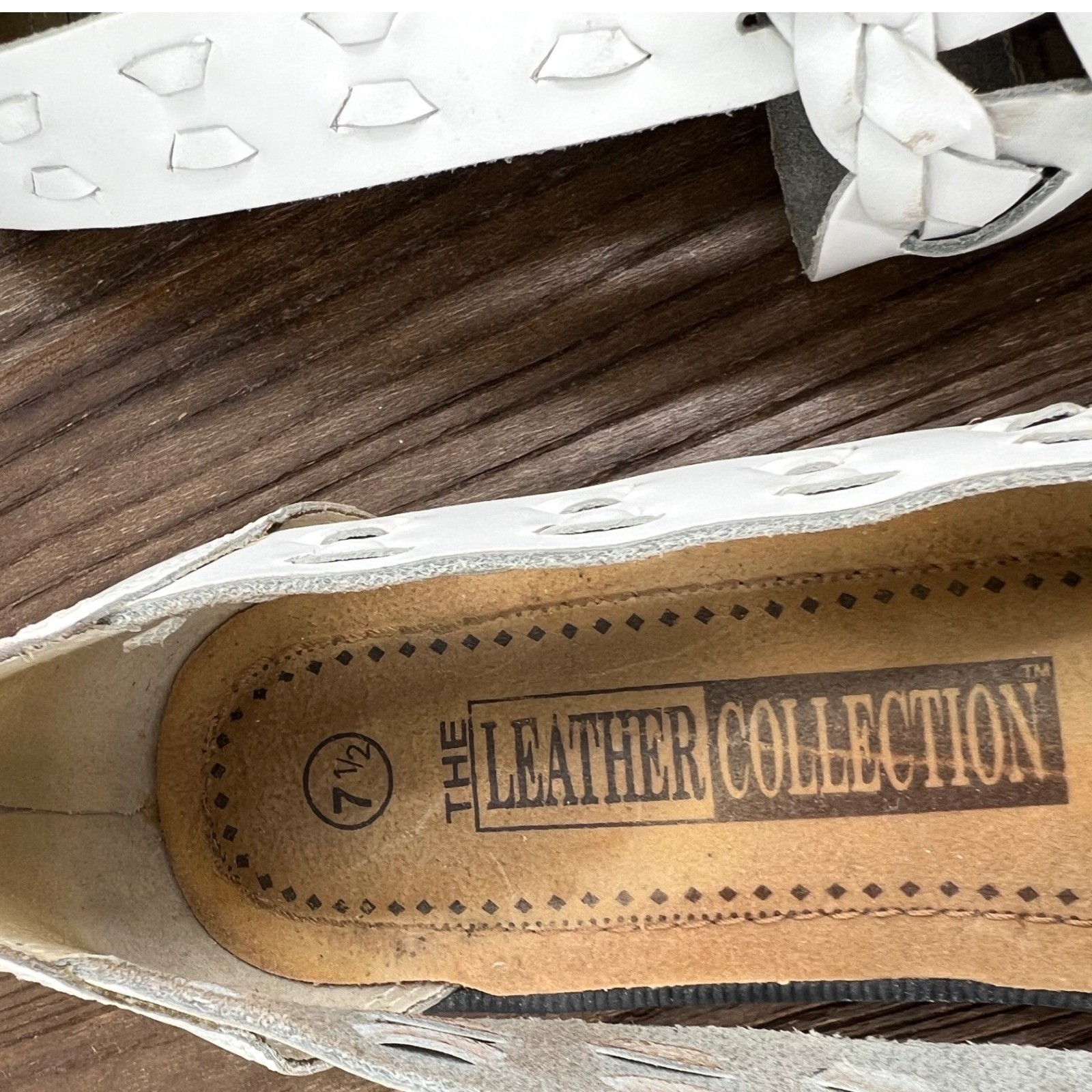 Vintage Leather Collection White Woven Huarache Sandals Leather Flats Brazil 7.5