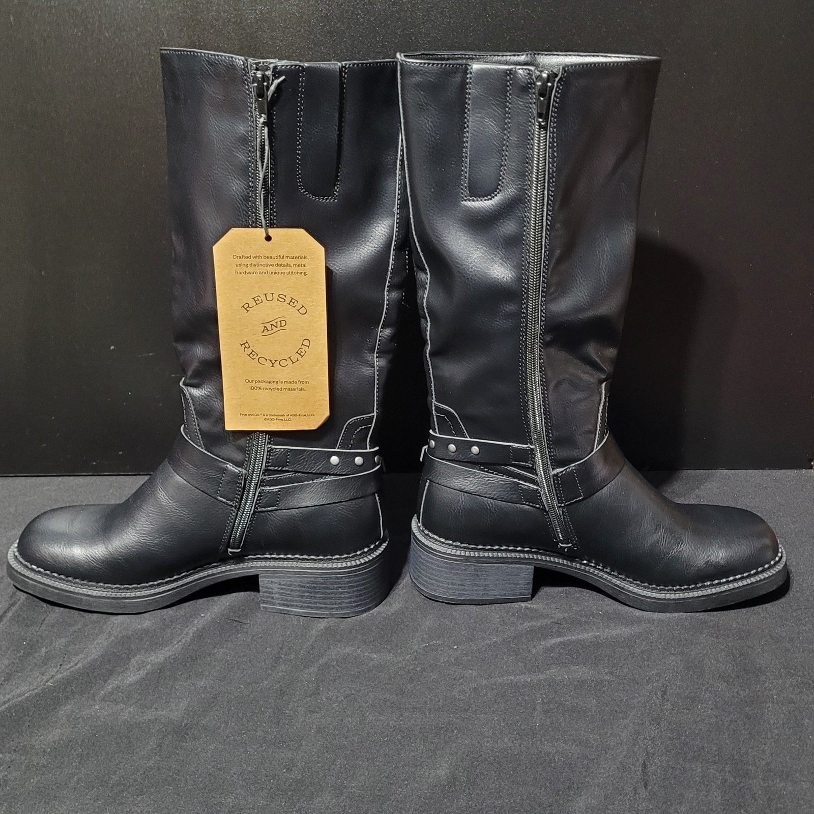 Frye & Co «Maeve» Womens 8.5 Blk Knee-high Biker/moto Boot NEW