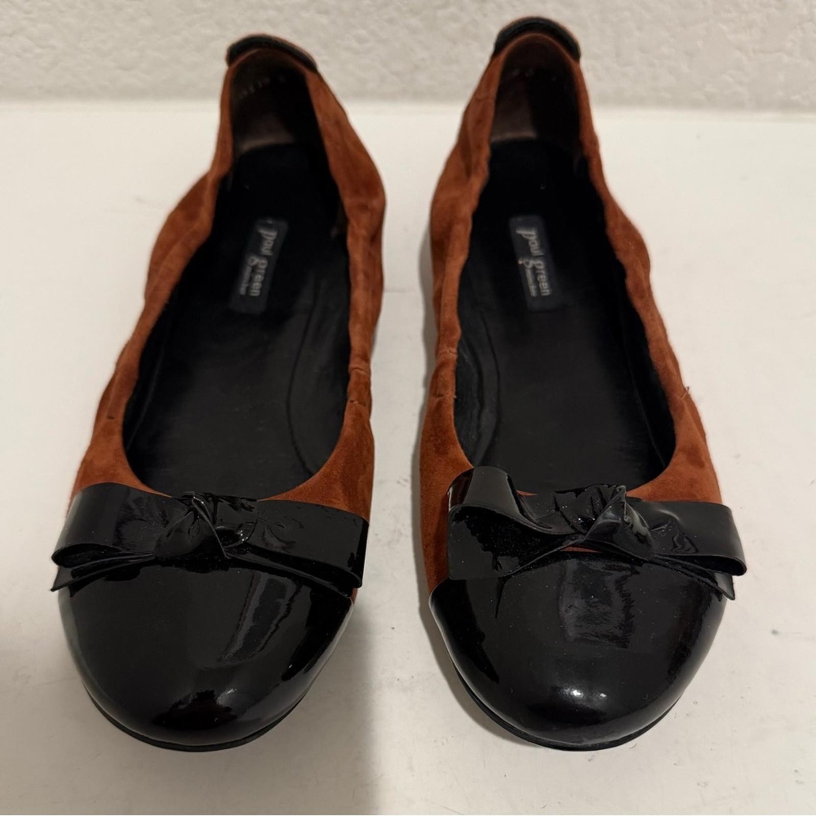Paul Green Nellie Brown Suede Black Patent Cap Toe Ballet Flats Size US 7.5 UK 5