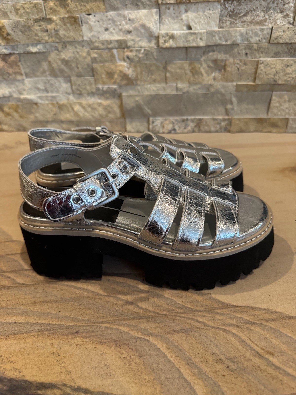 NWOT Dolce Vita Latice Fisherman Sandal Platform Lug Sole Leather Silver Ladies