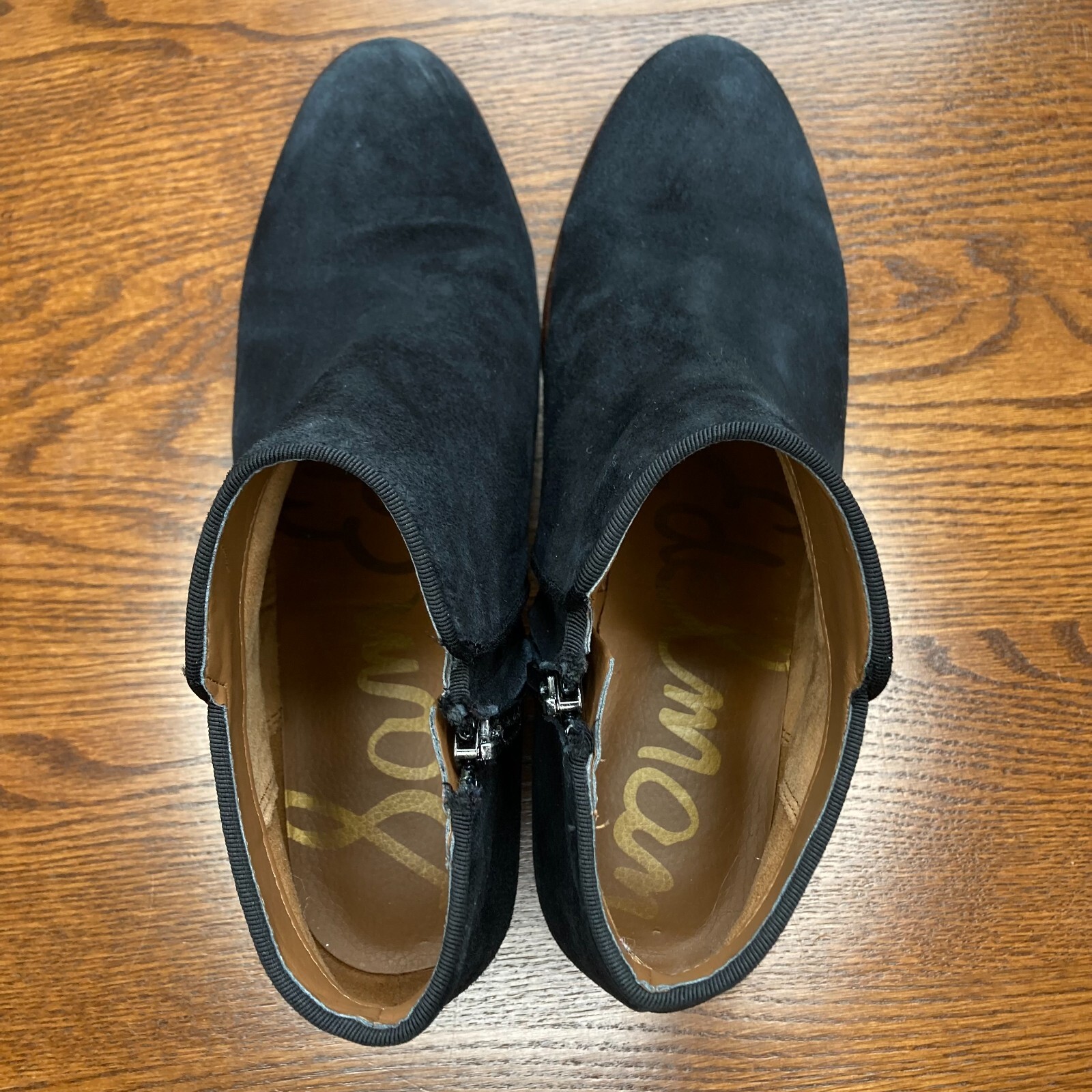 Sam Edelman Petty Block Heel Ankle Bootie Black Suede Leather Boot Womens 7.5