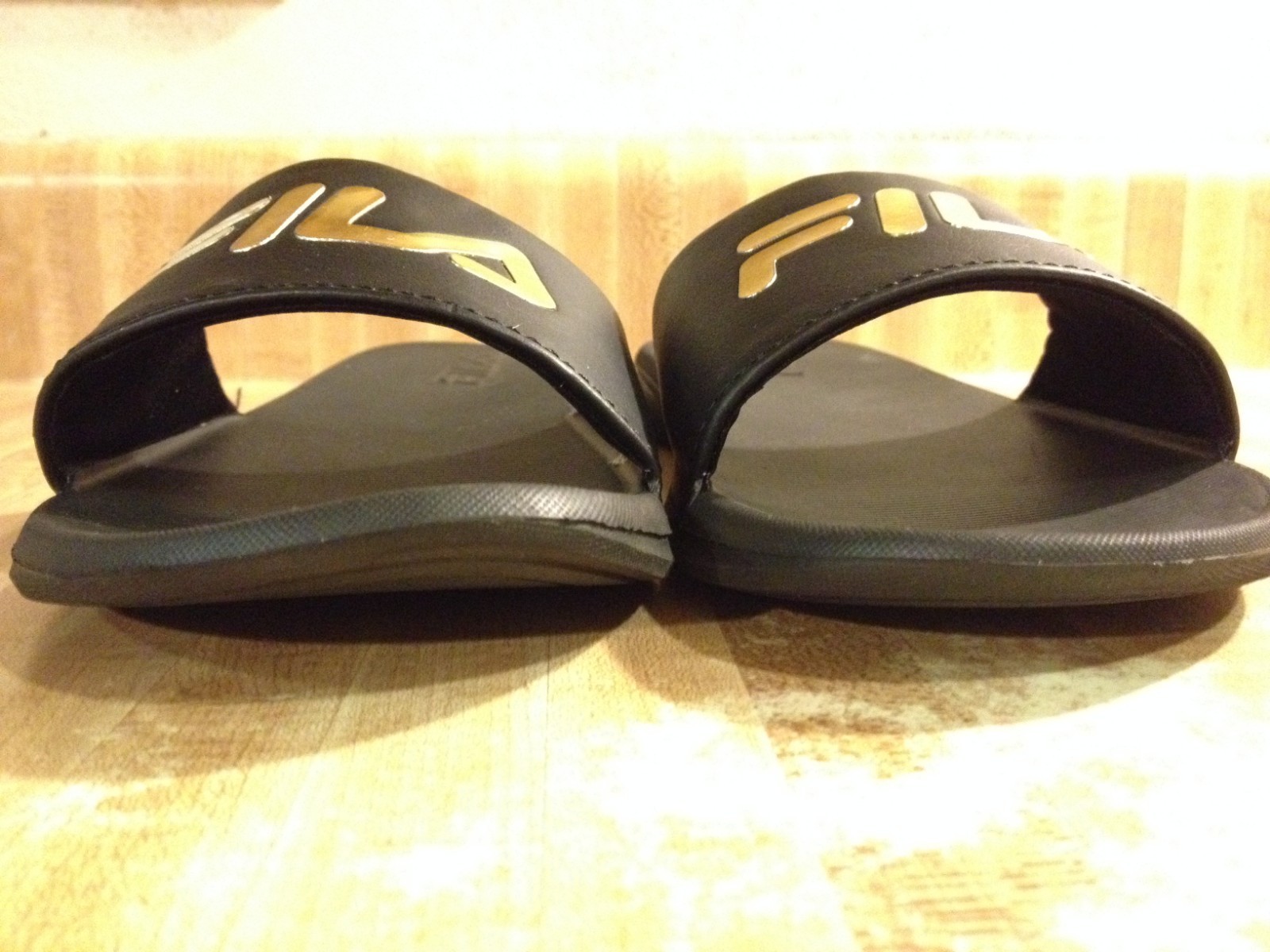Fila Womens 10M Drifter Sleek ST Black Gold Slide Slip On Shower Sandals