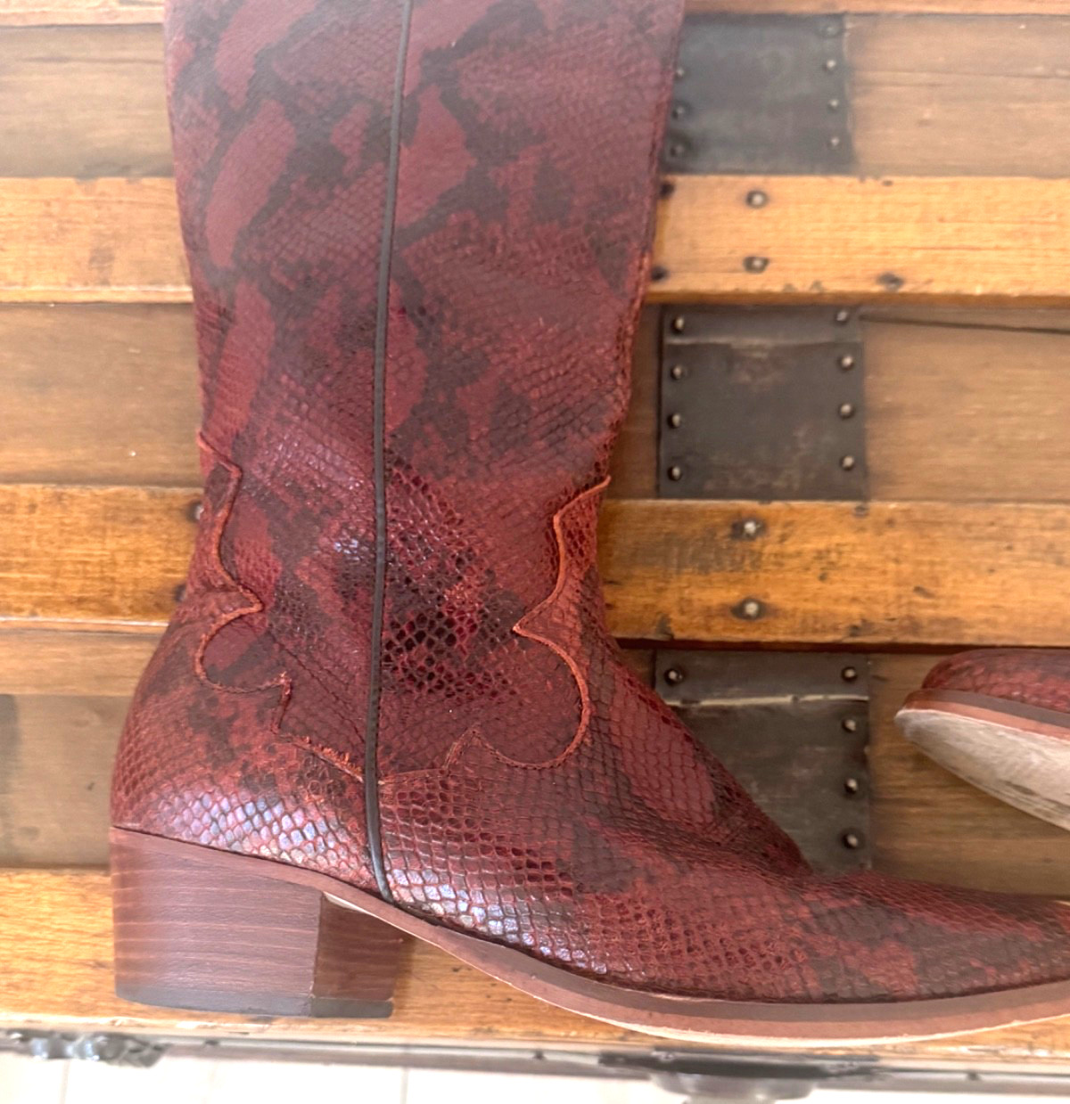Schmoove Allegra Snakeskin Reddish Brown Western Boots Size 8 1/2