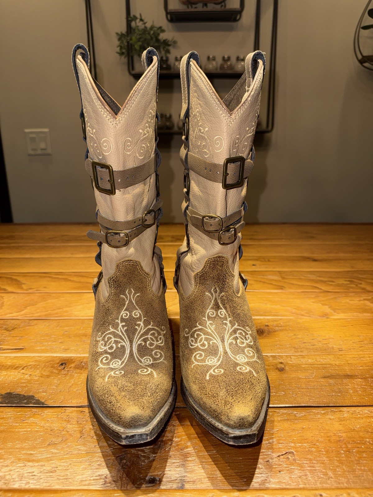 Rockin Country RC5032 Women’s Mid-Calf Western Leather Boots 9.5M Beige/Brown