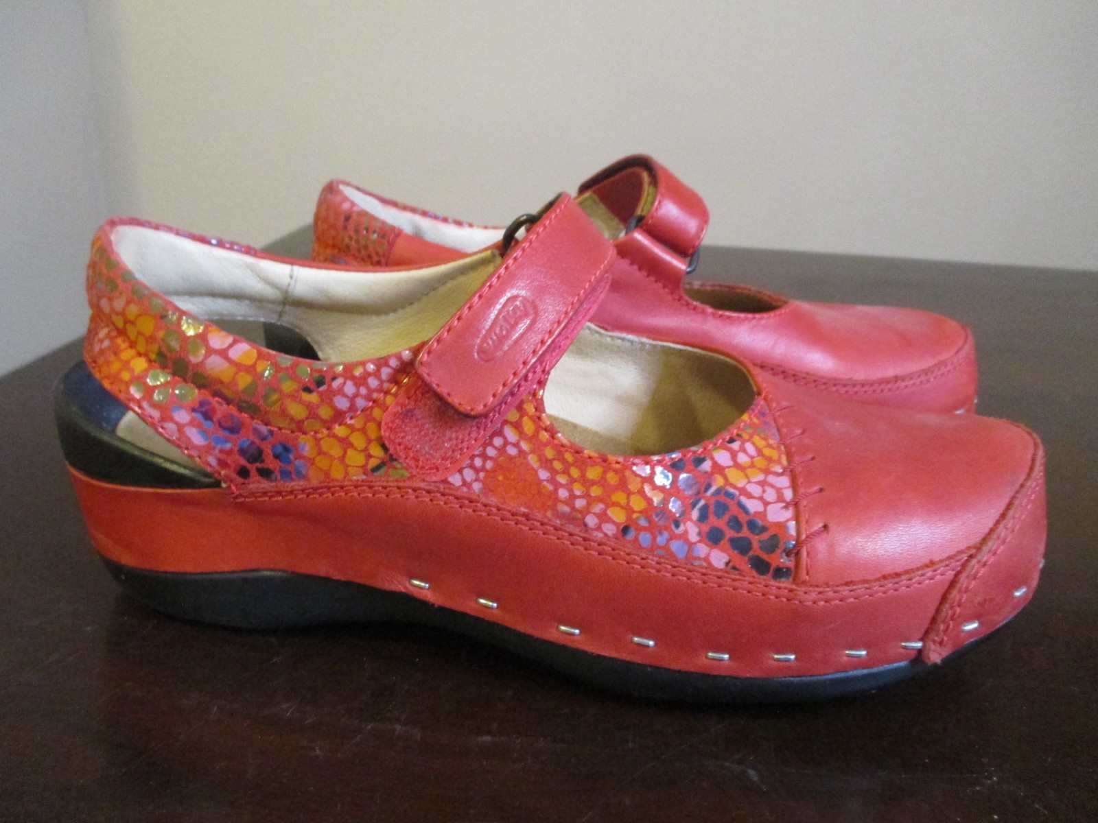 Wolky Red Leather Mary Jane Comfort Shoes Hook Loop Strap Women US 7 EU 38