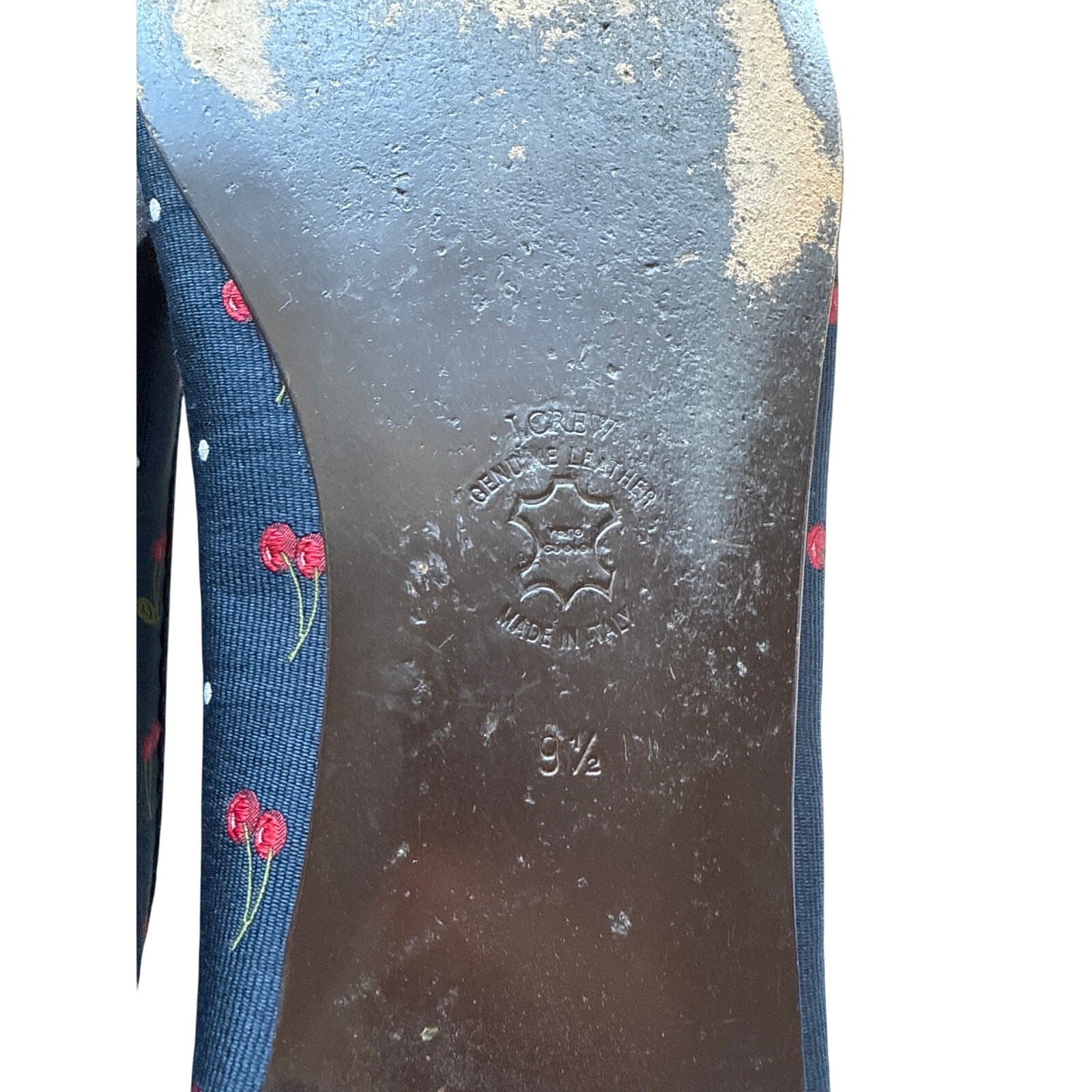 J.Crew Cherry Print Grosgrain Navy Ballet Flats Size 9.5