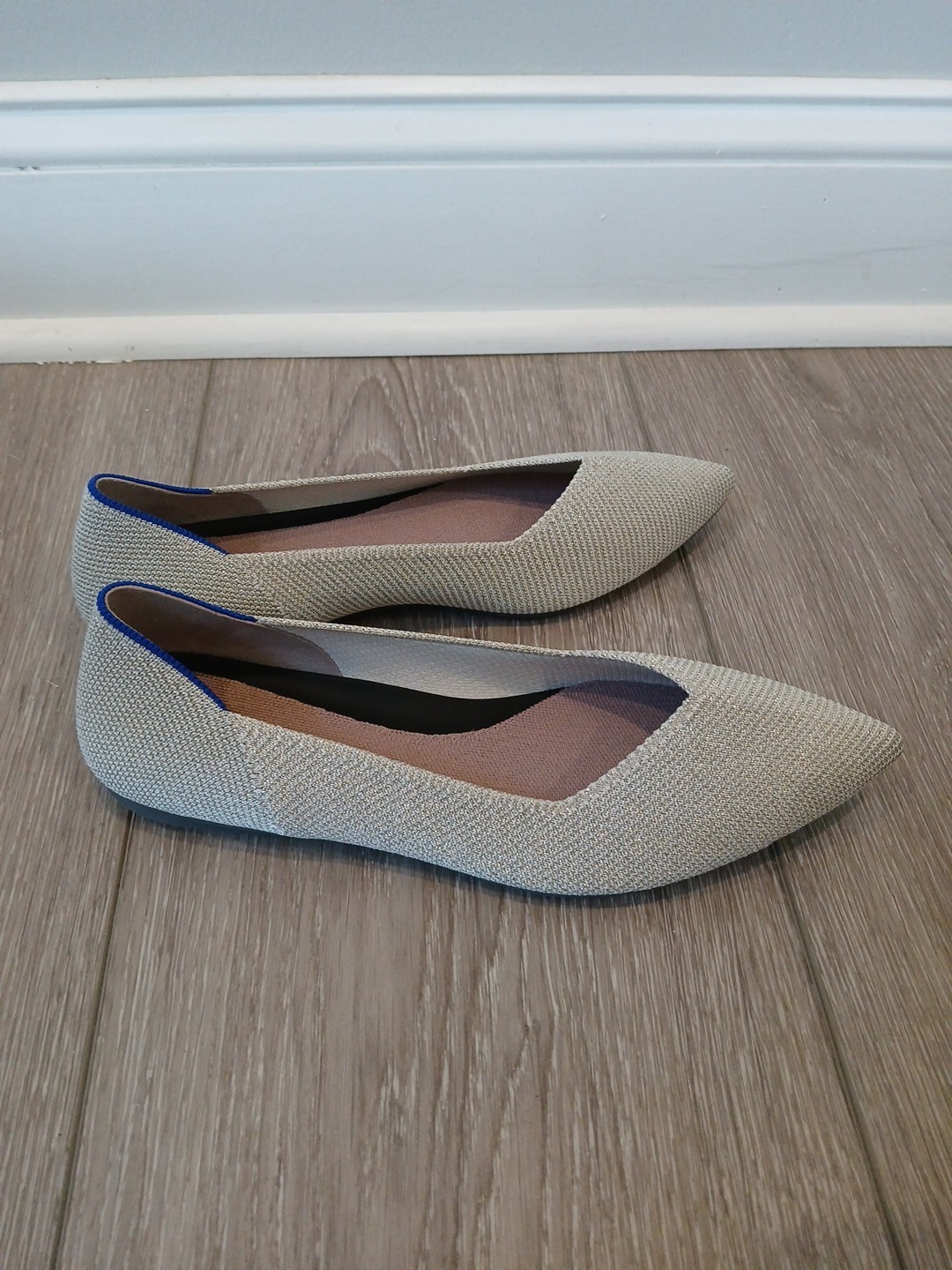Rothy’s The Point II NEW Flats Shoes Women 9.5 Diamond Twill Cream Gold