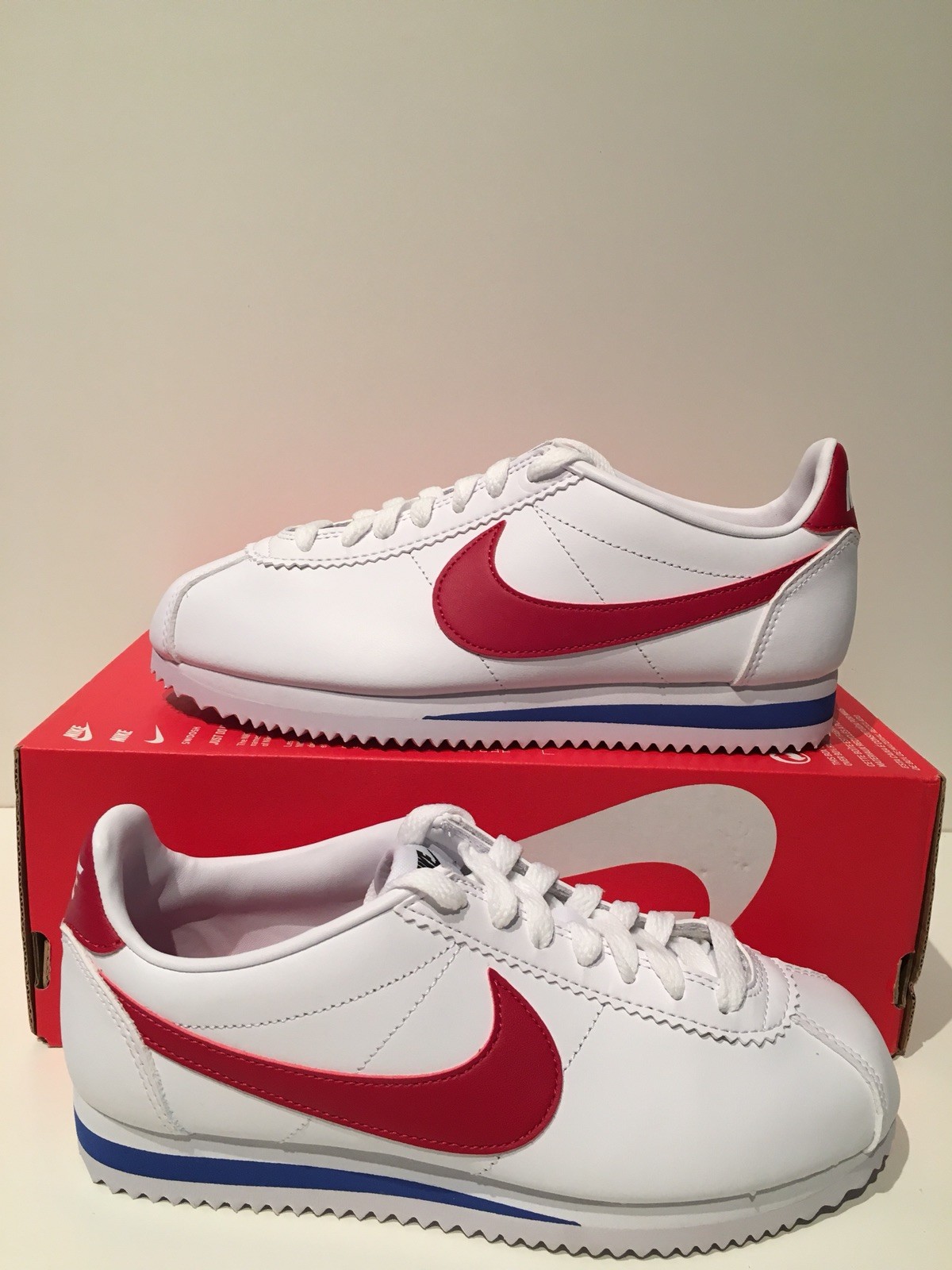 Women’s Nike Classic Cortez Leather Forrest Gump White Red Blue sz 6 807471 103