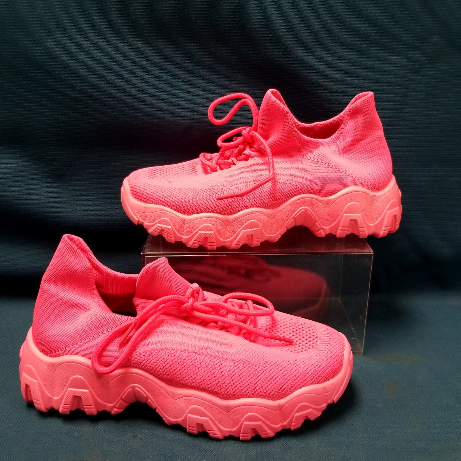 Neon Pink Lace Up Knit Sock Upper Sneakers Women’s EU Sz 37 US 6.5-7