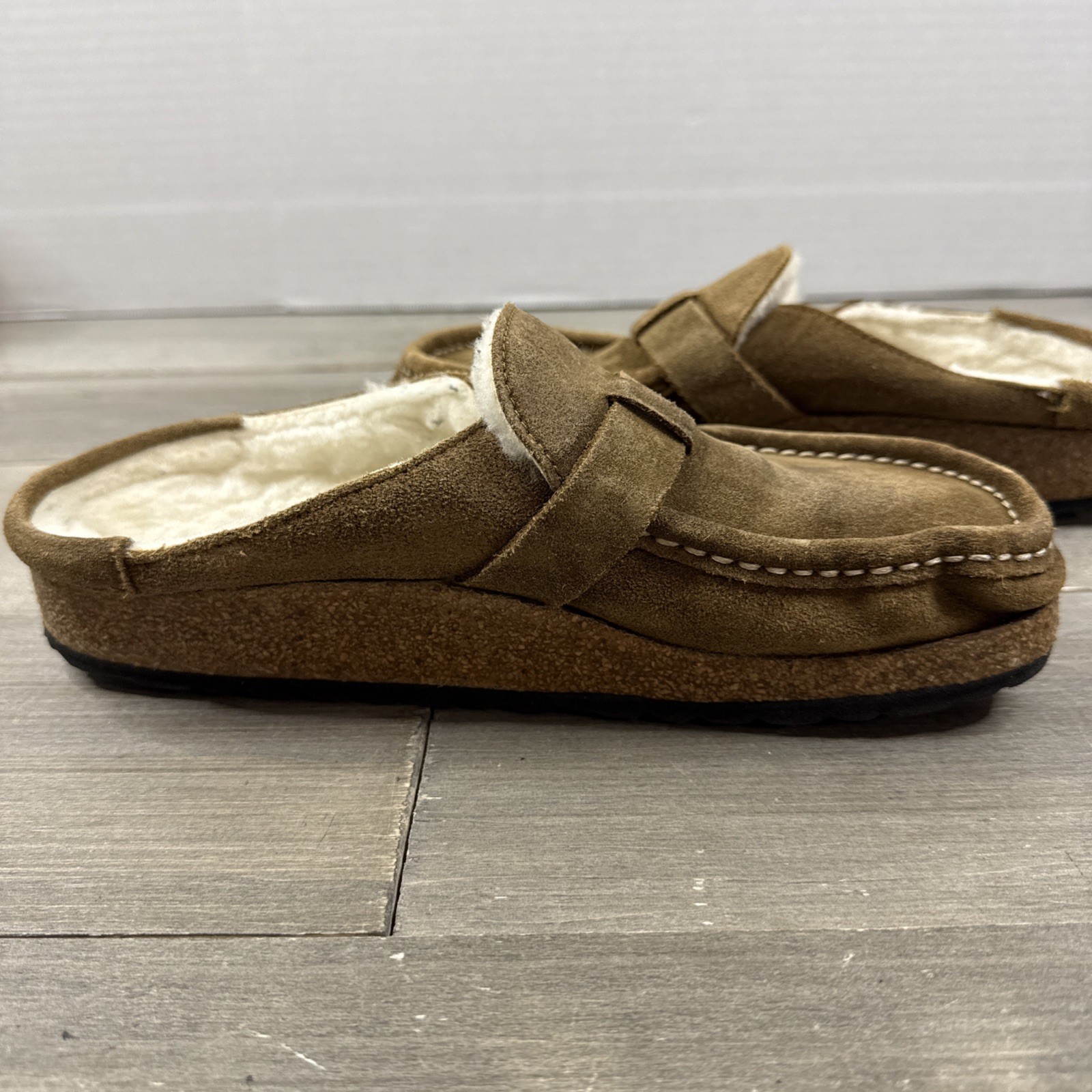 Birkenstock Buckley Shearling Tea Suede Size 38 US Womens 7 7.5