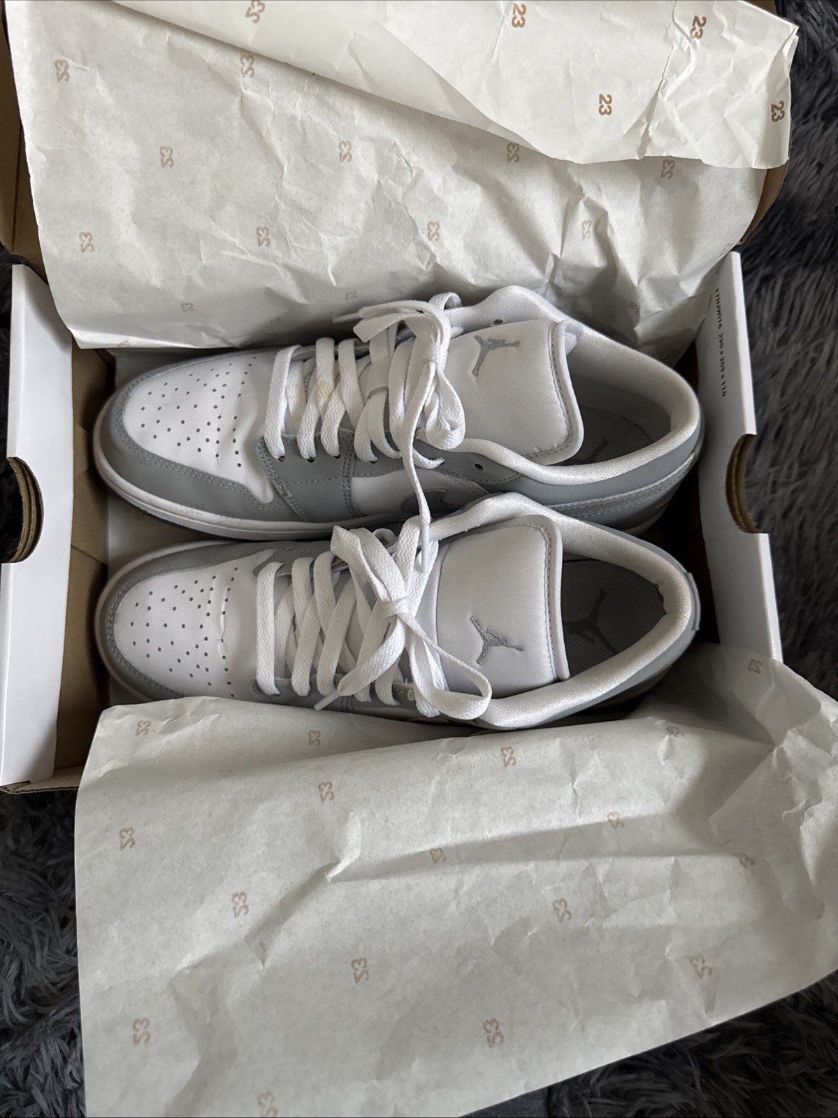 Size 9.5 – Jordan 1 Low White Wolf Grey W