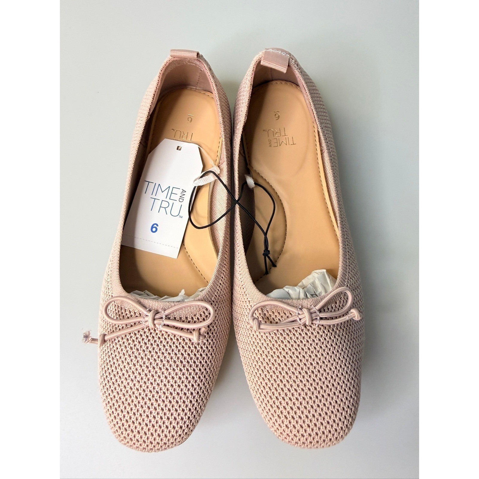 NEW Time & Tru Pink Knit Ballet Flats Bow Slip On Shoes Women’s Size 8 NIB