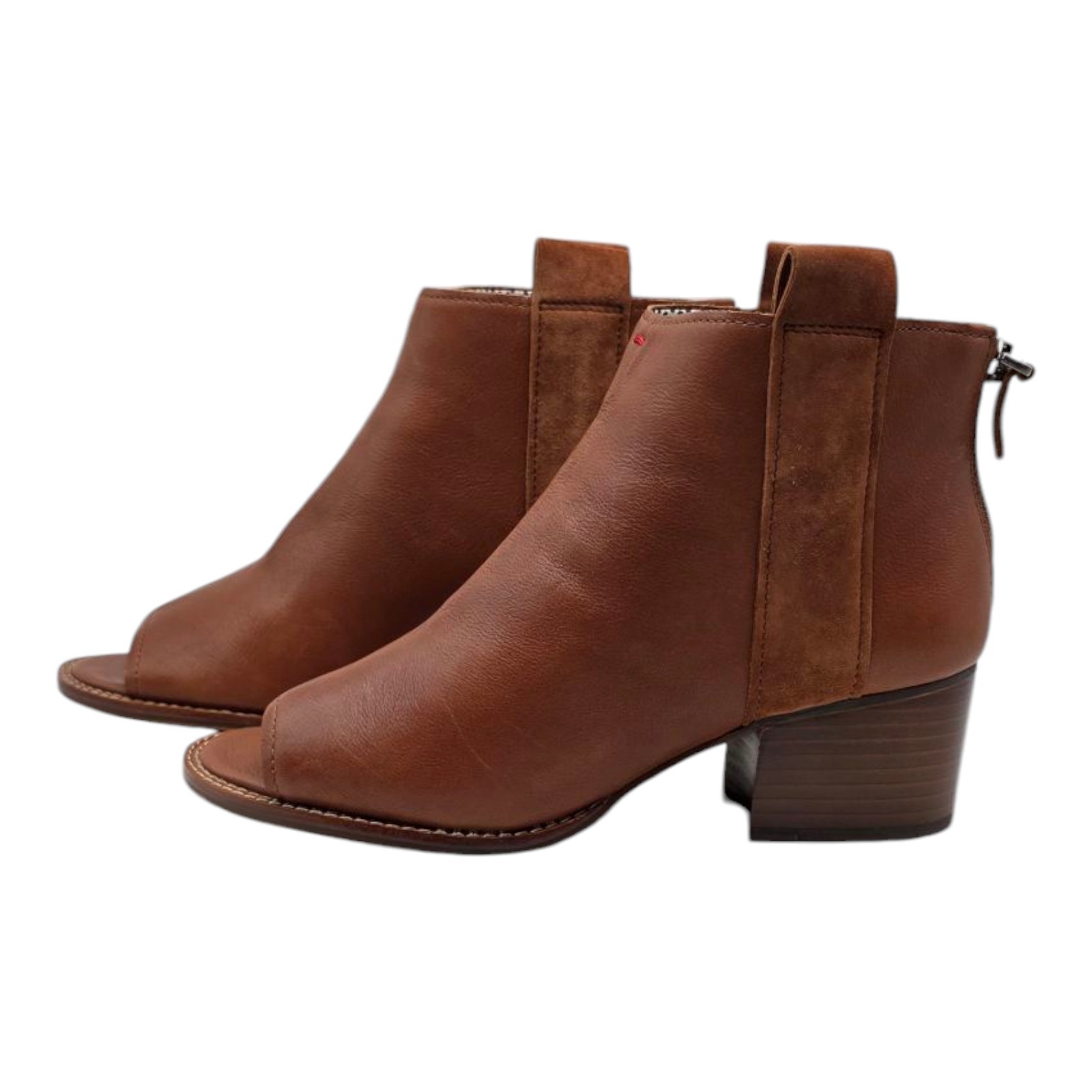 ED Ellen Degeneres Taromi Peep Toe Cognac Leather Ankle Boots Booties 8.5