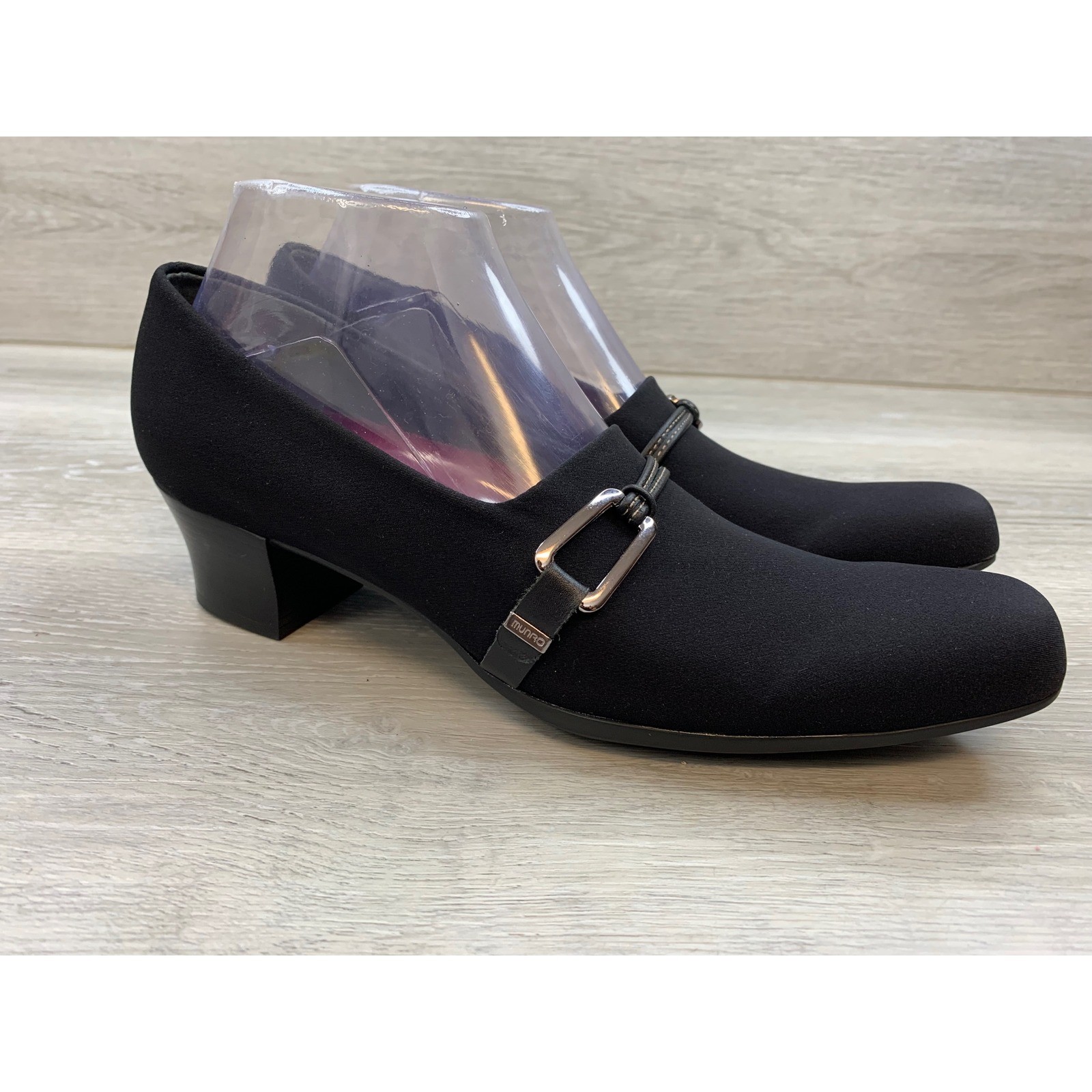 Munro Women’s Black Stretch Fabric Buckle Loafers Heel Shoes 9.5 SS Shoes