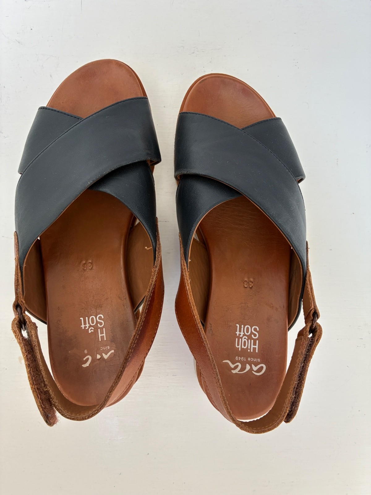 Ara Wedge Sandals Valencia Wedge Leather Navy Blue Sandals Nautical US 7.5 EU38