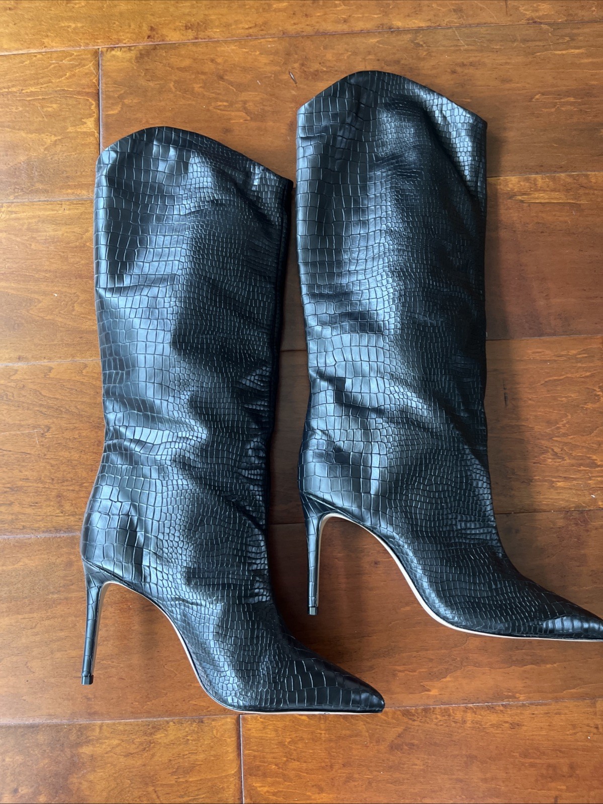 Schultz Beverly Leather Stiletto Boots Knee High Black Boots. $230 Sz 10 New