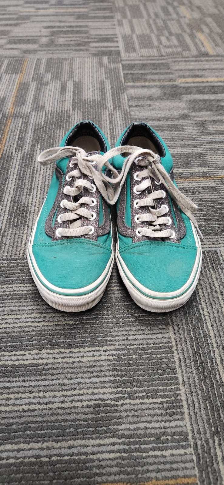 VANS Old Skool Green/Glitter Metallic Silver Low Top Sneakers Women 7.5 Men 6