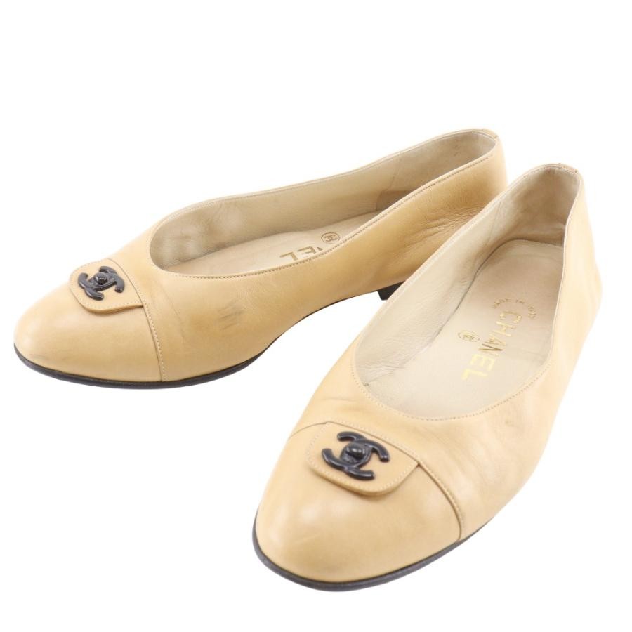 Chanel Cocomark Ballet Shoes Lambskin Beige Women’s Size EU35.5/US5