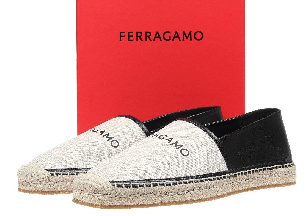 NEW SALVATORE FERRAGAMO LADIES CANVAS LEATHER LOGO ESPADRILLES LOAFERS SHOES 9