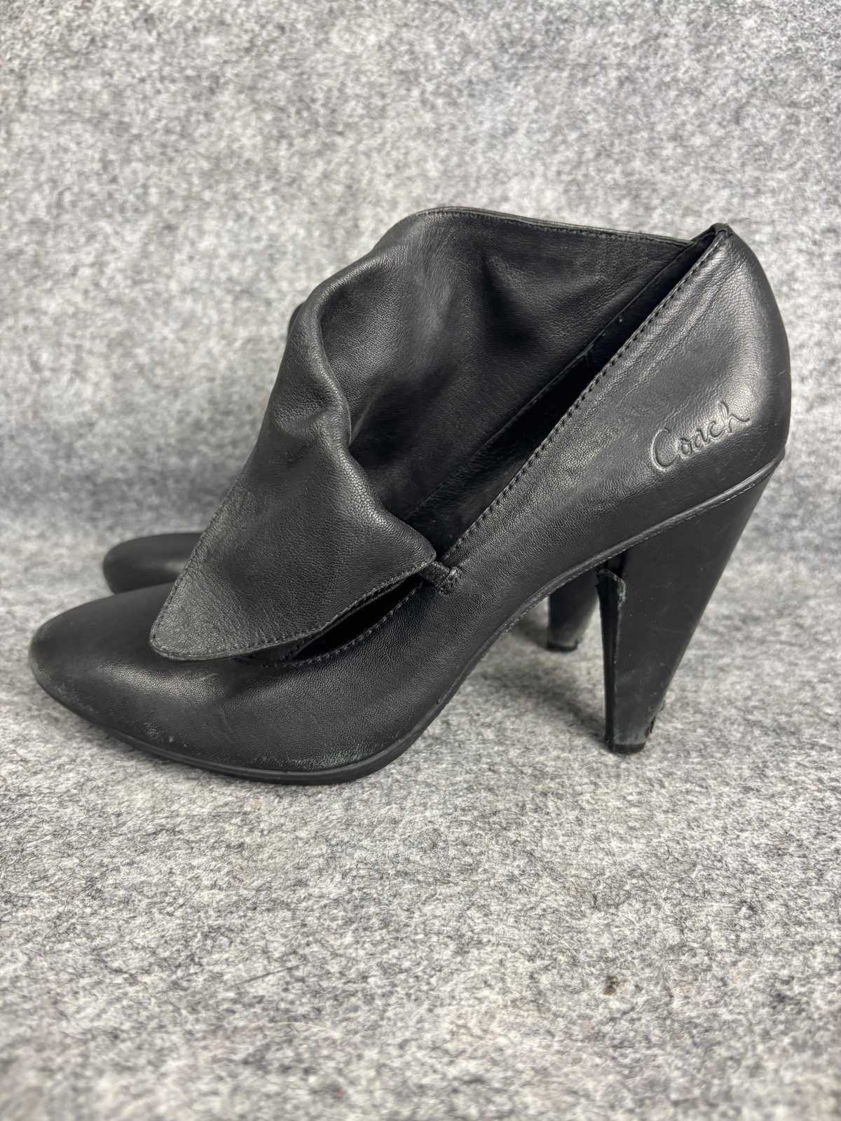 Coach Heels Womens Size 7 Black Mezzanine Foldover Leather Cone Heel Booties