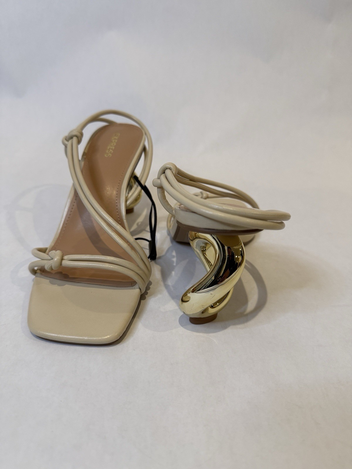 Express Women’s Strappy Slip-On Sandals Synthetic Beige/Gold Knot 8