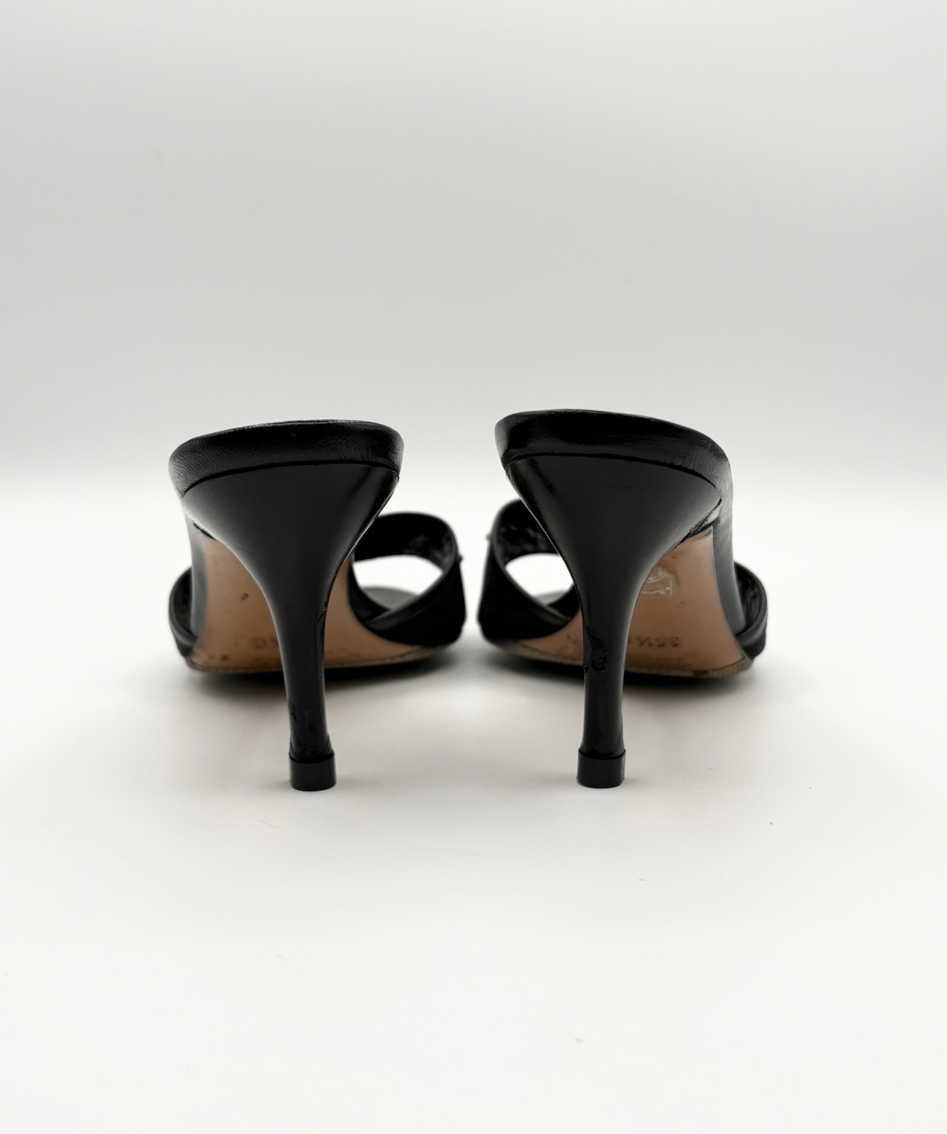 Gucci Black Leather Mules Canvas GG Logo Silver Horsebit Heels Y2K Size EU 35.5