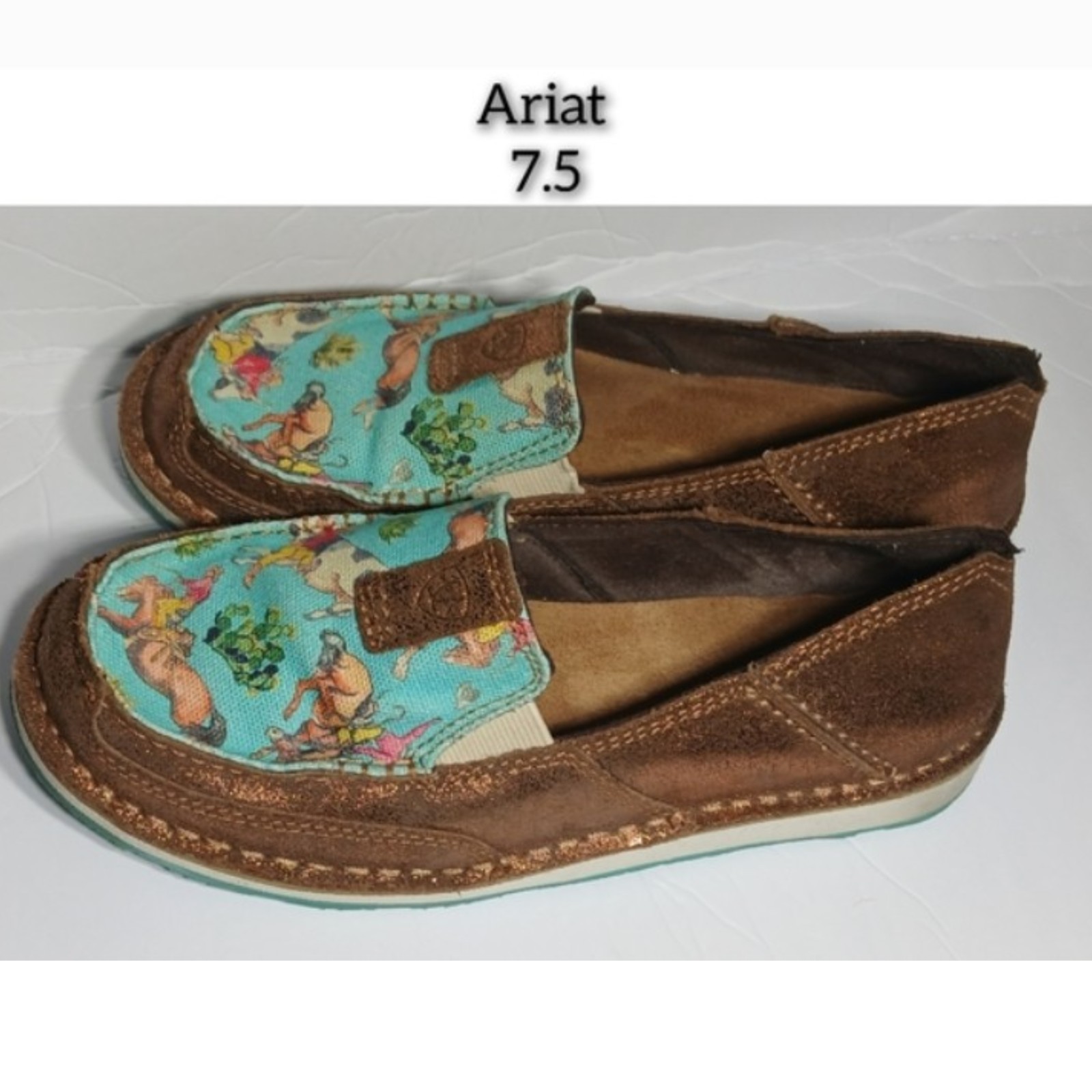 Ariat Cruiser Slip On Shoes 7.5 B Western Rodeo Cowgirl Turquoise Copper Leather