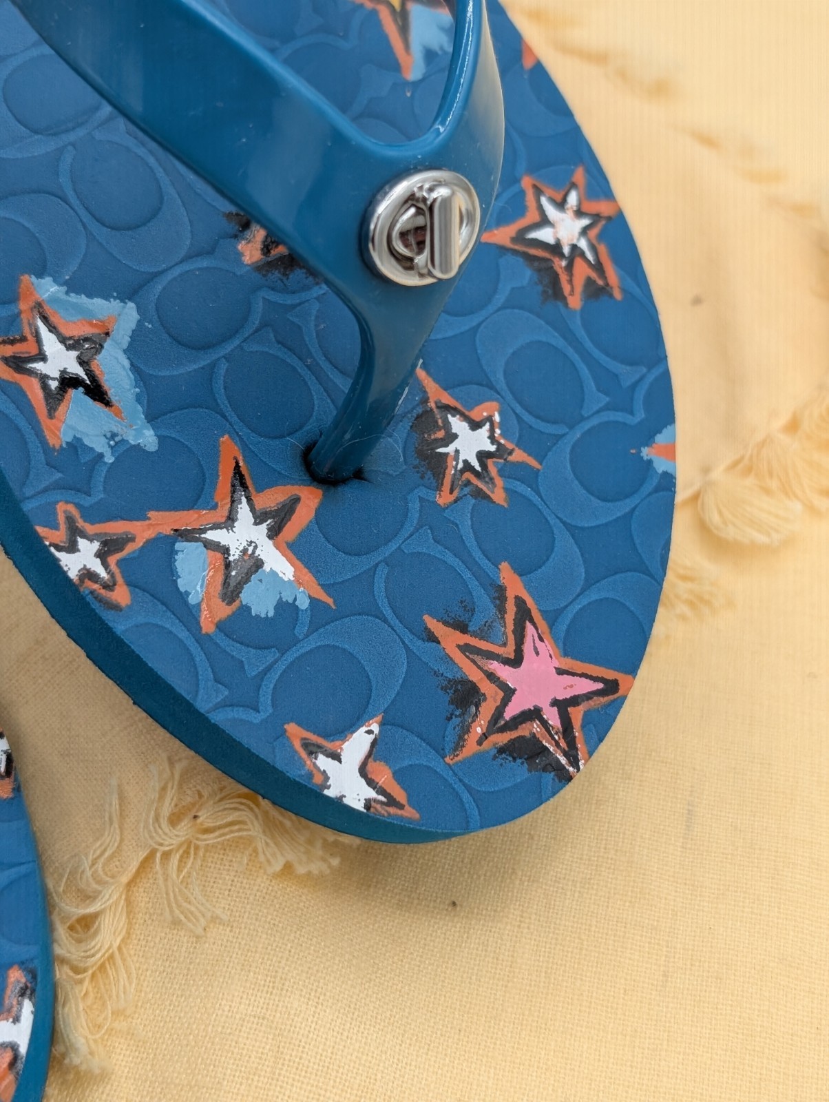 COACH Abbigail Star Size 5-6 Thong Sandals With Logo Summer Beachy Pool NEW (J)