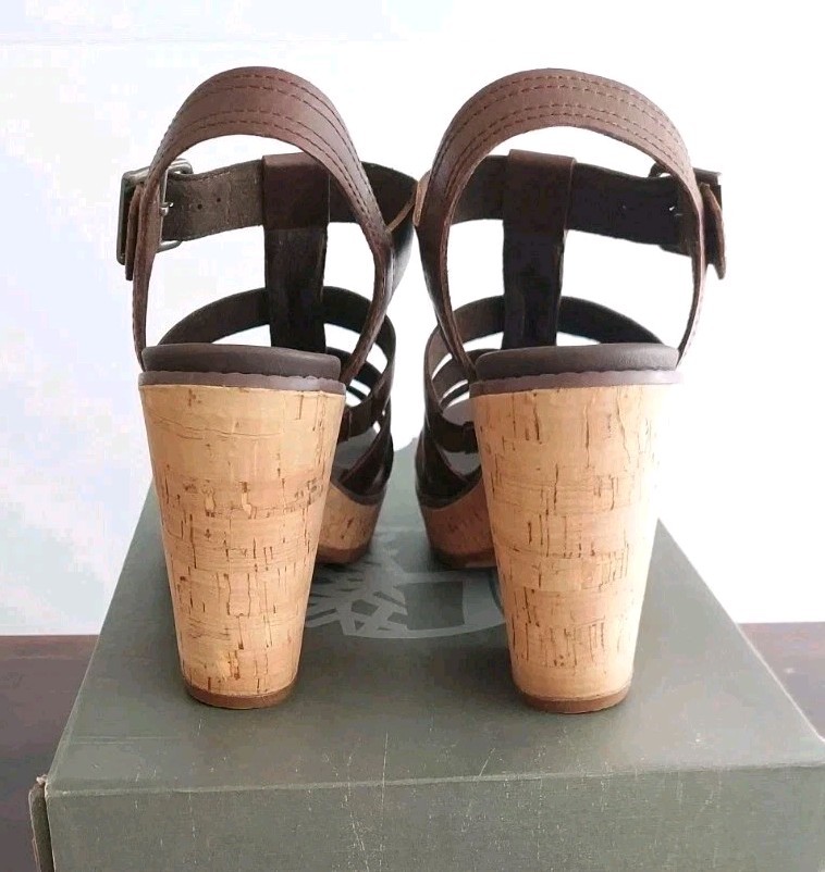 Timberland Roslyn Fisherman Sz 10 Brown Cork Platform Chunky Block Heel Sandals