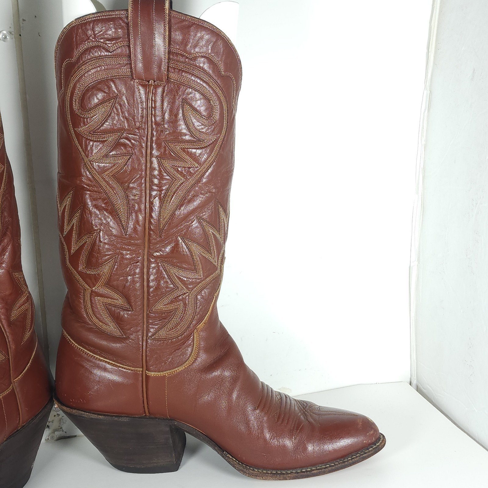 M.L.Leddy San Angelo Vtg Women’s US 8,5? Brown Leather Handmade Western Boots