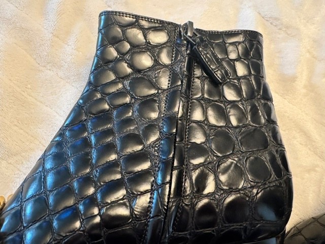 Tom Ford Black Leather Gold Chain Link Ankle Boots, black, size 39
