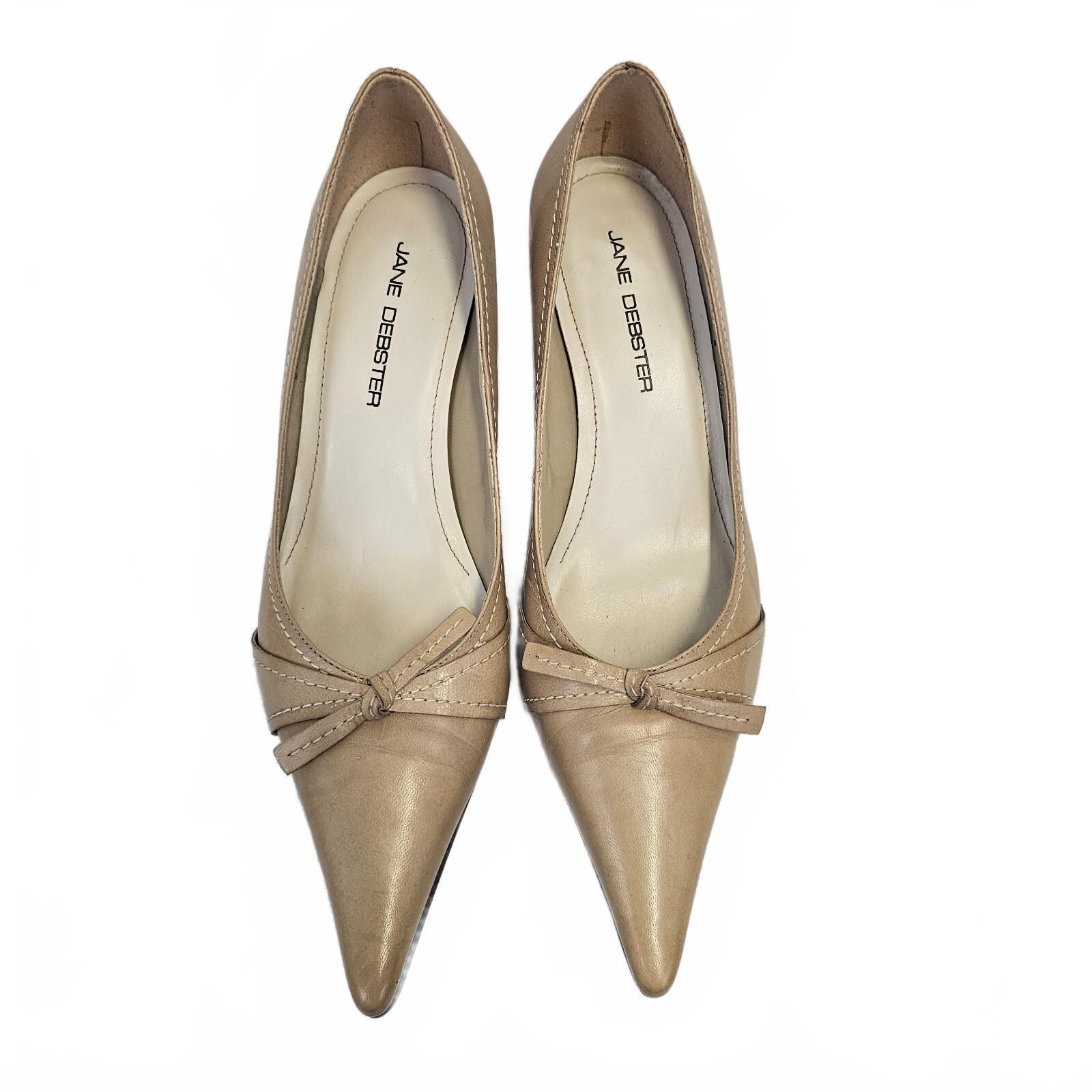 Jane Debster Valet Tan Leather Pointed Toe Kitten Heels AU 6.5 Y2K