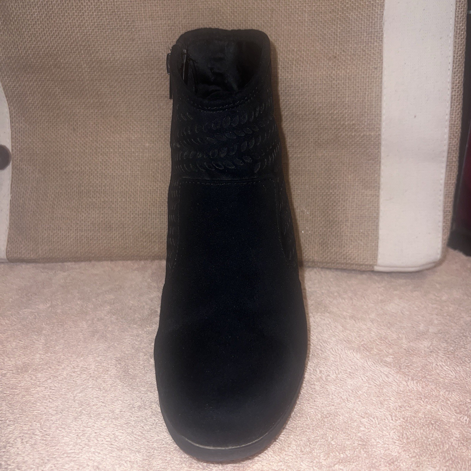 A.N.A. Ana Anita Ankle Boots Side Zip 8.5 M Black Block Heel Festival