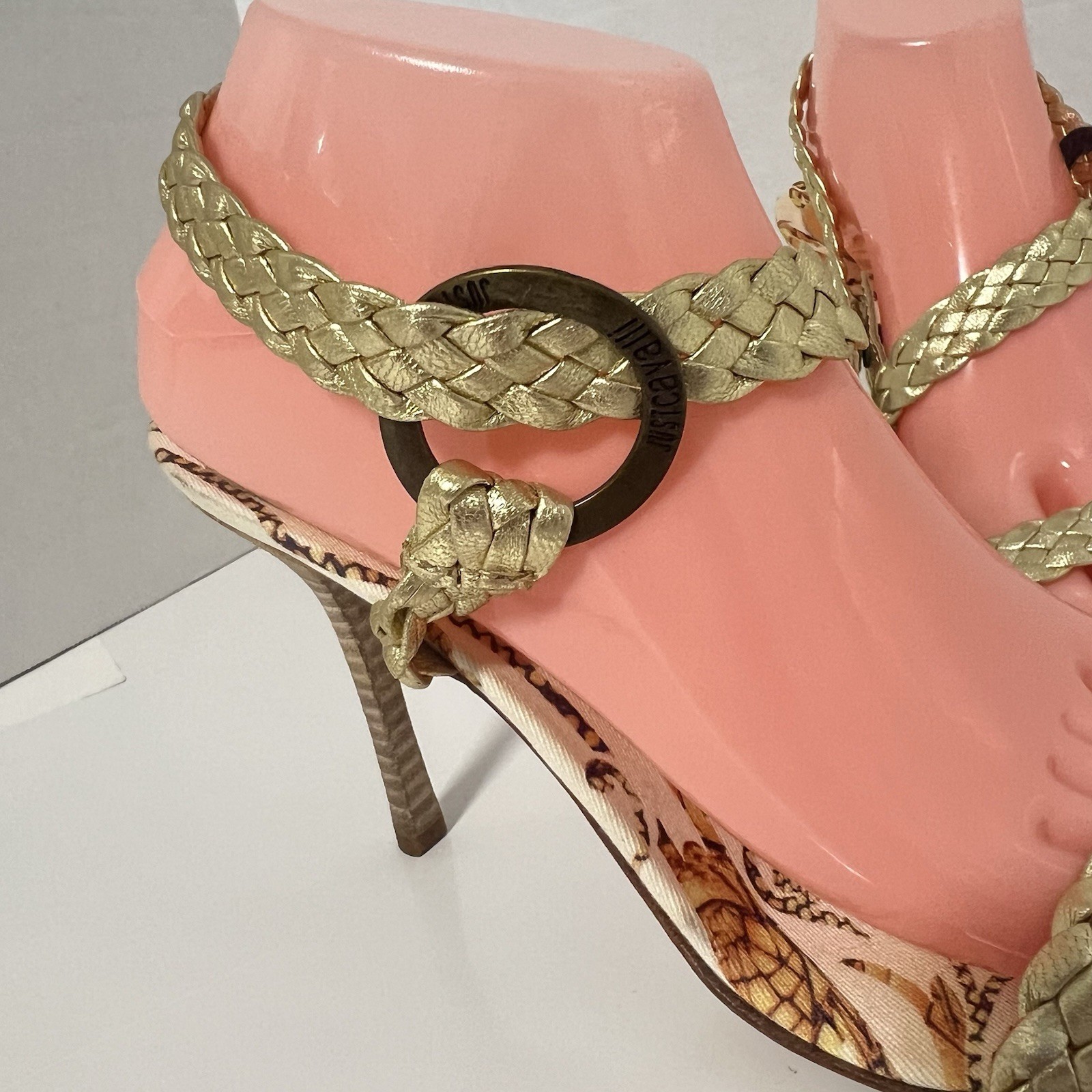 Roberto Cavalli-JustCavalli Gold Leather Sandals Size 40 US 9 Braided Made Italy