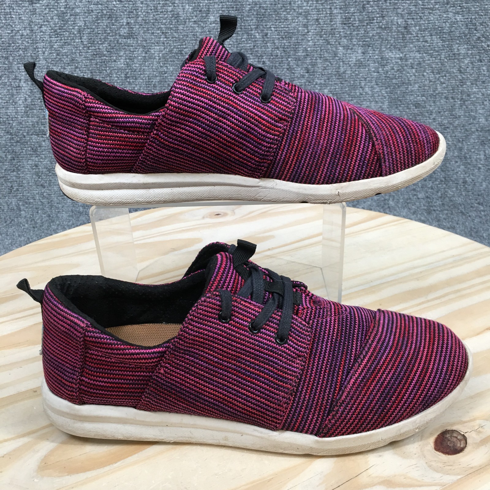 Toms Del Rey Shoes Womens 10 Casual Knit Sneakers Lace Up Low Top Comfort Purple