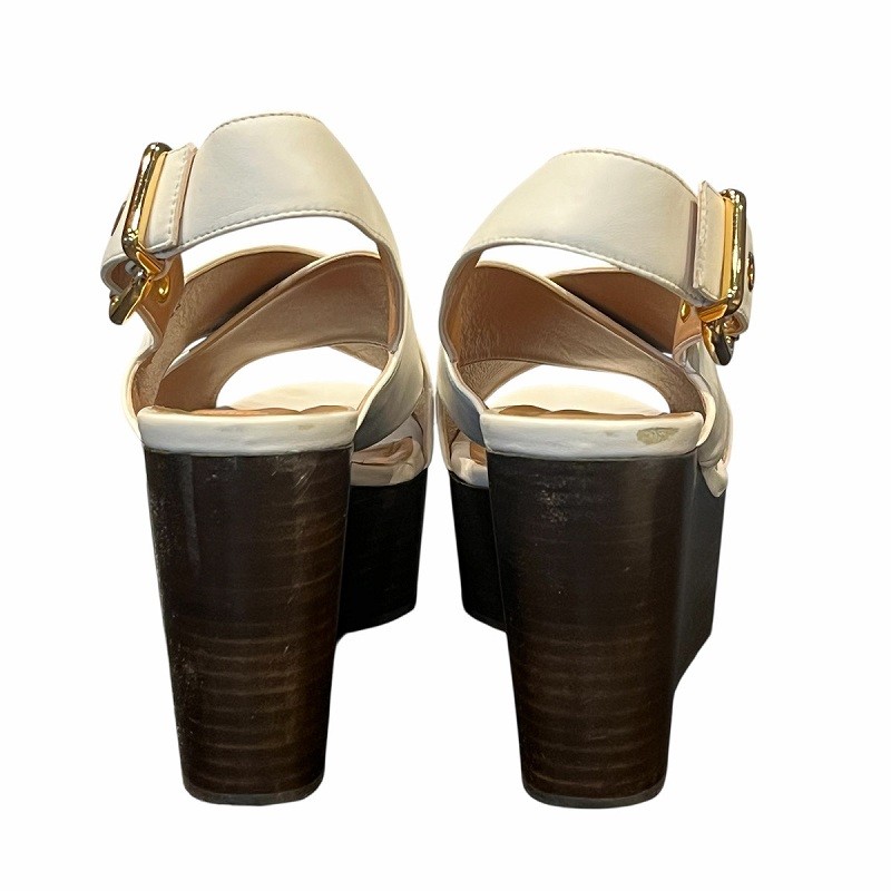 MARNI Sandals Strap Platform Thick Sole Leather 37 24.0cm White /DK ■PN Ladies