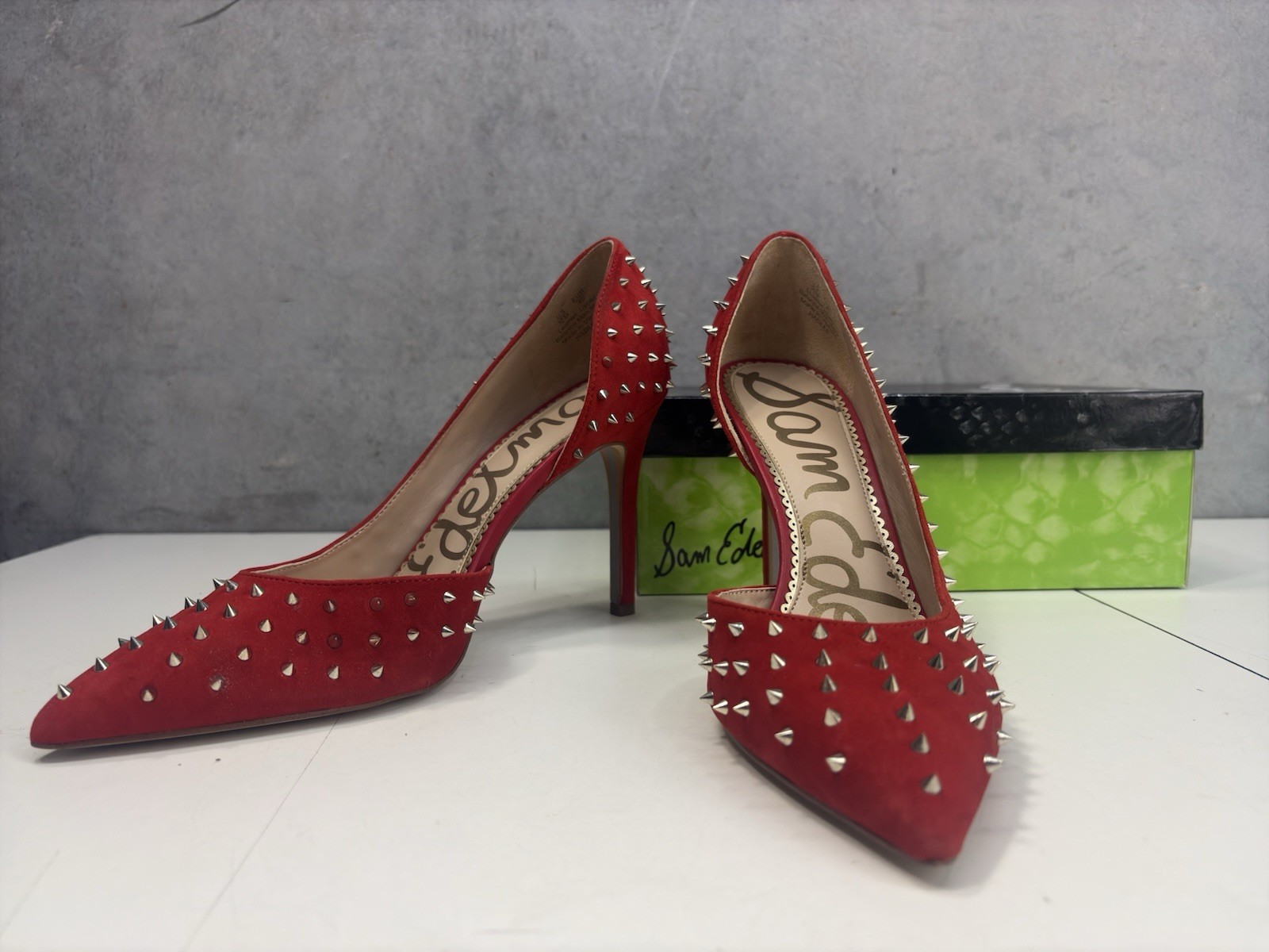 Sam Edelman Hadlee Candy Red Suede Spiked Pointed Toe Heels Pumps Womens 10 M