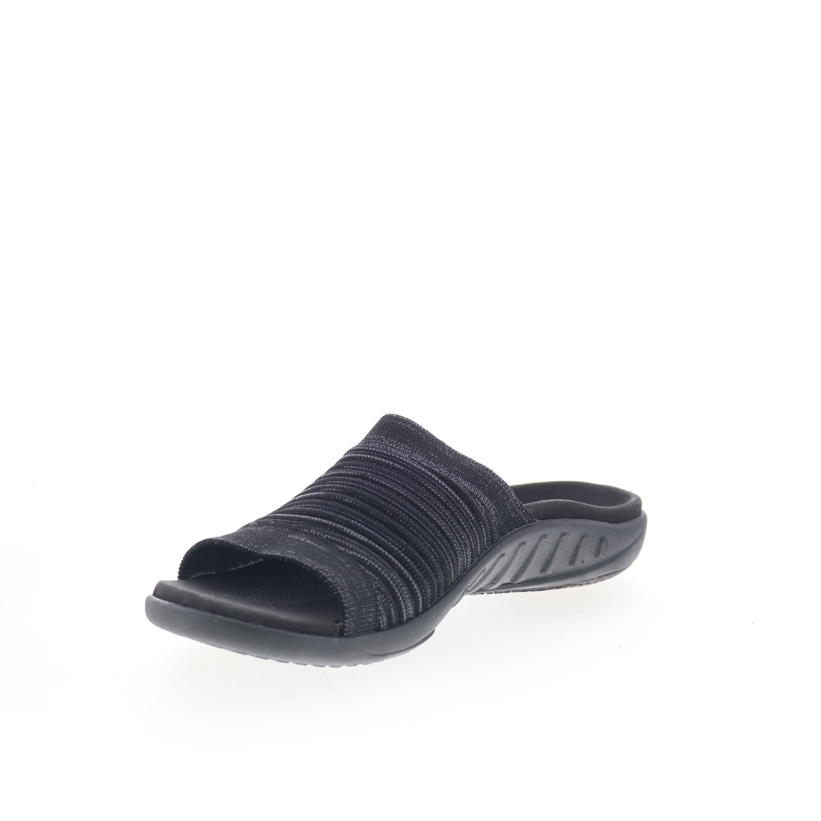 Spenco Astoria Slide SP1016BLK Womens Black Wide Canvas Slides Sandals Shoes