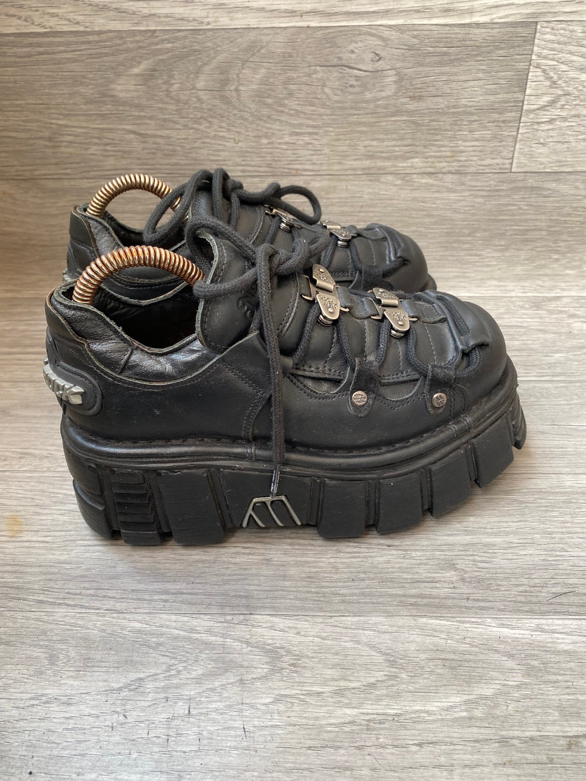 New rock platform black grunge leather chunky shoes sz 36 us 5.5