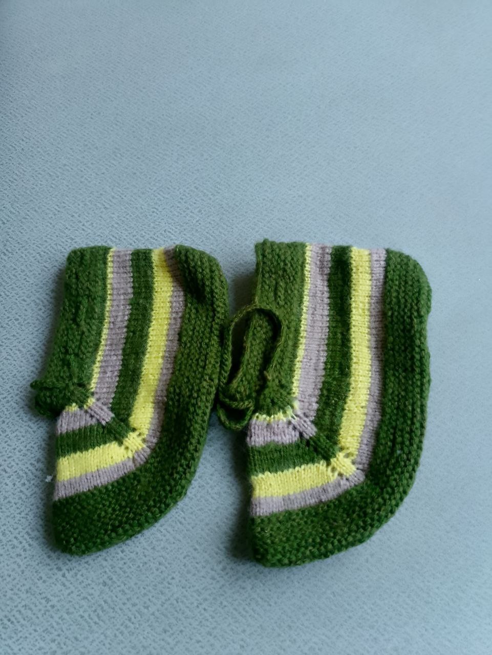 Green and Yellow Striped Slippers – Handmade Wool Booties