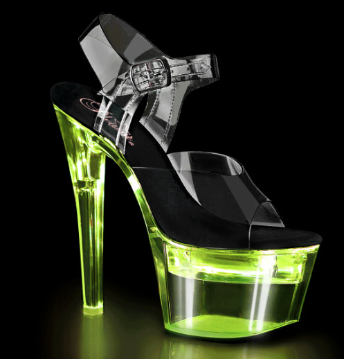 7″ Clear Black Sole Platform Stripper Heels LED Lights Up USB Rainbow Shoes