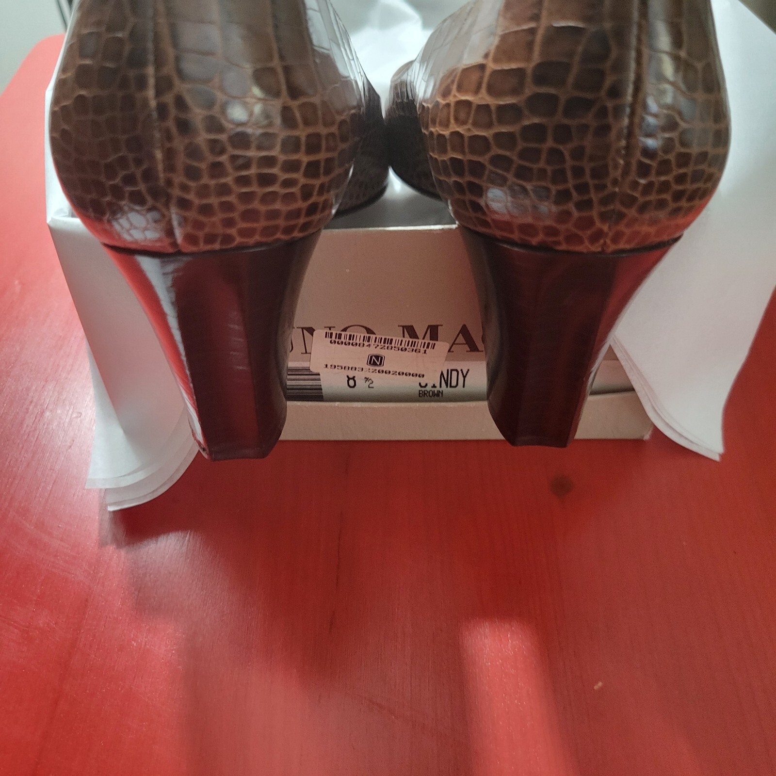 Vintage Bruno Magli Women Pumps Brown Embossed Reptile Print 2.5 In Heel Sz 8.5B
