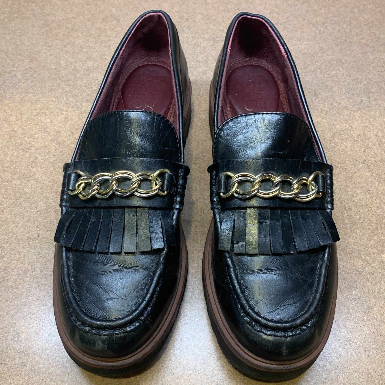 Franco Sarto Women’s Size 7 M L-limitmoc Ebony Slip-ons Black Gold Chain Loafer